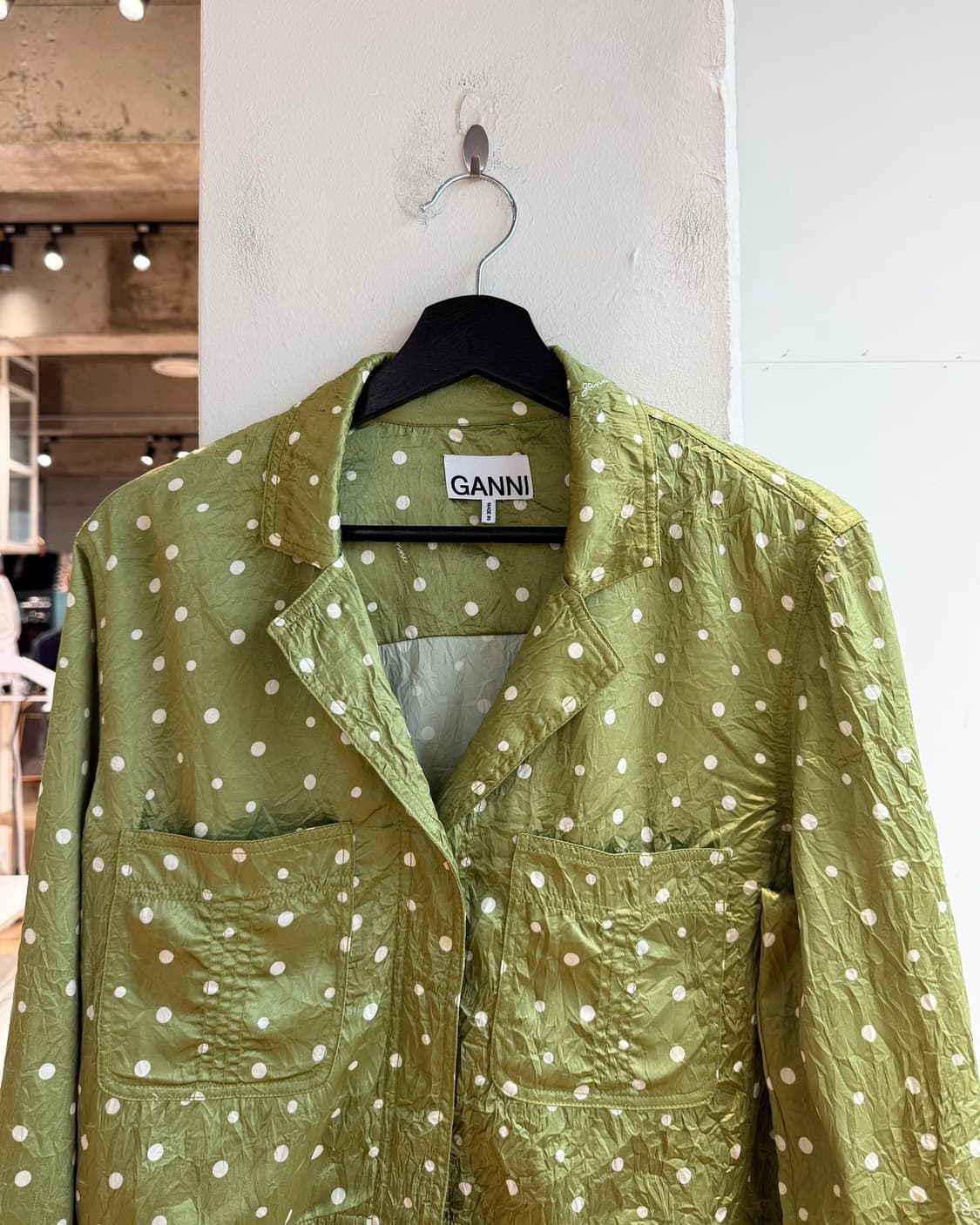 가니 그린 실키 폴카 도트 크롭 셔츠 상품이미지3