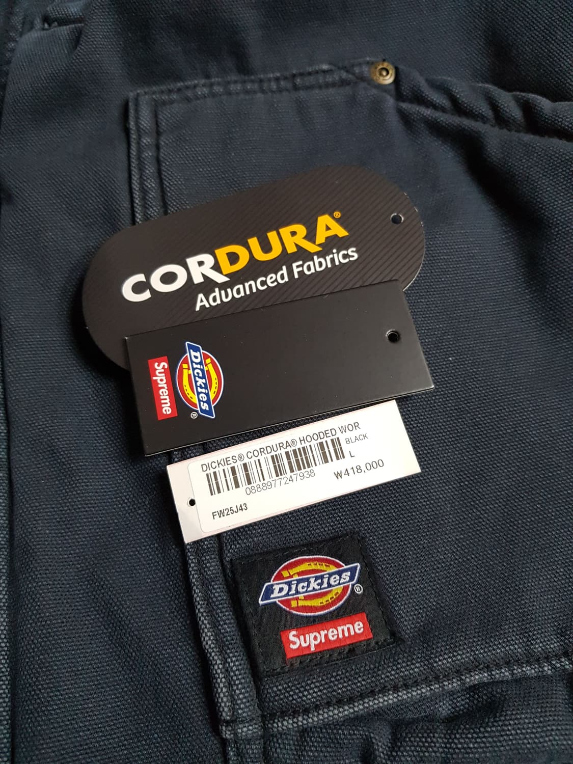 슈프림 X 디키즈 코듀라 후드 워크 자켓 블랙 25FW 상품이미지9