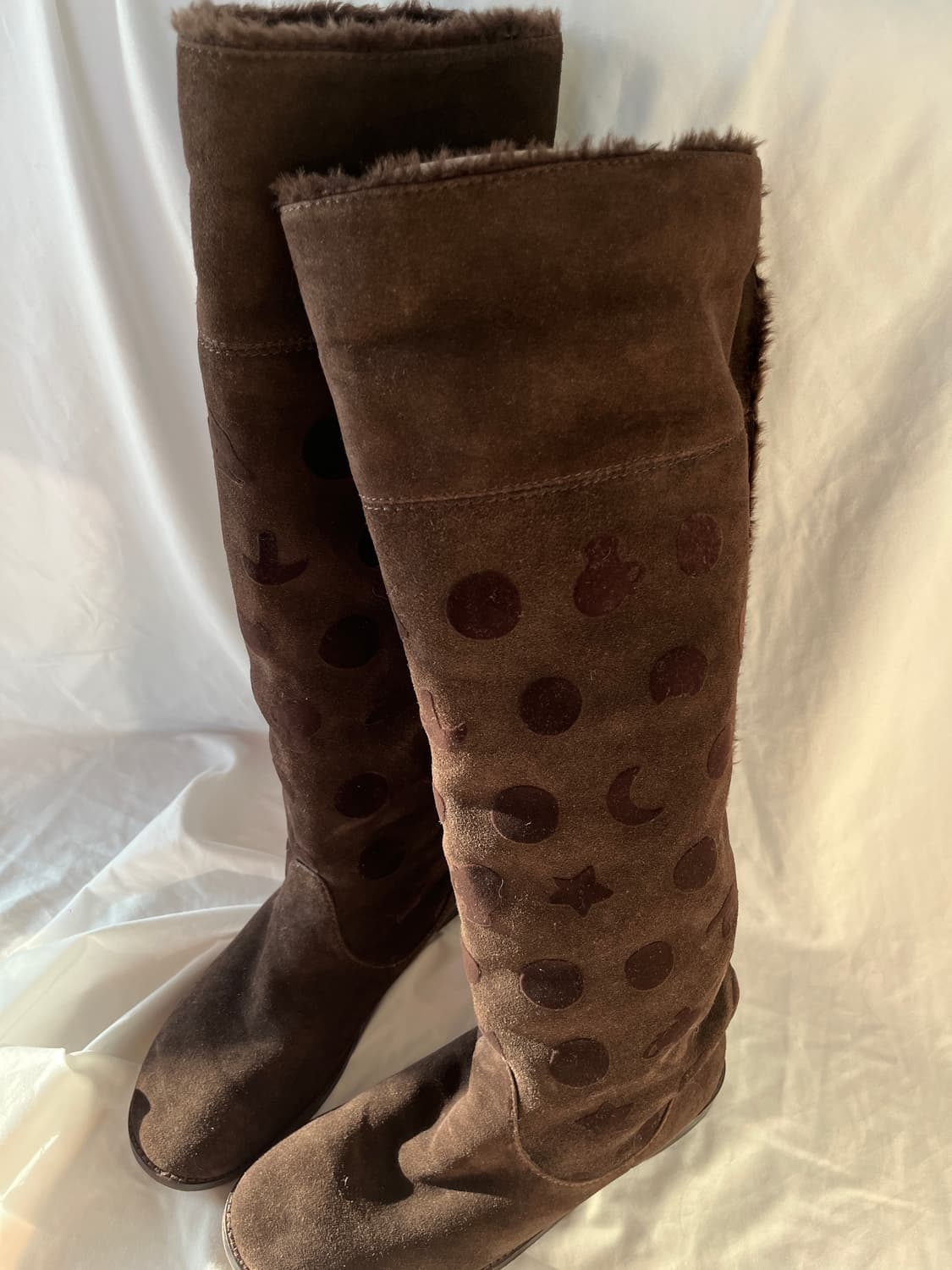 츠모리 치사토 별 도트 스웨이드 융털 롱부츠 퍼 부츠 상품이미지3