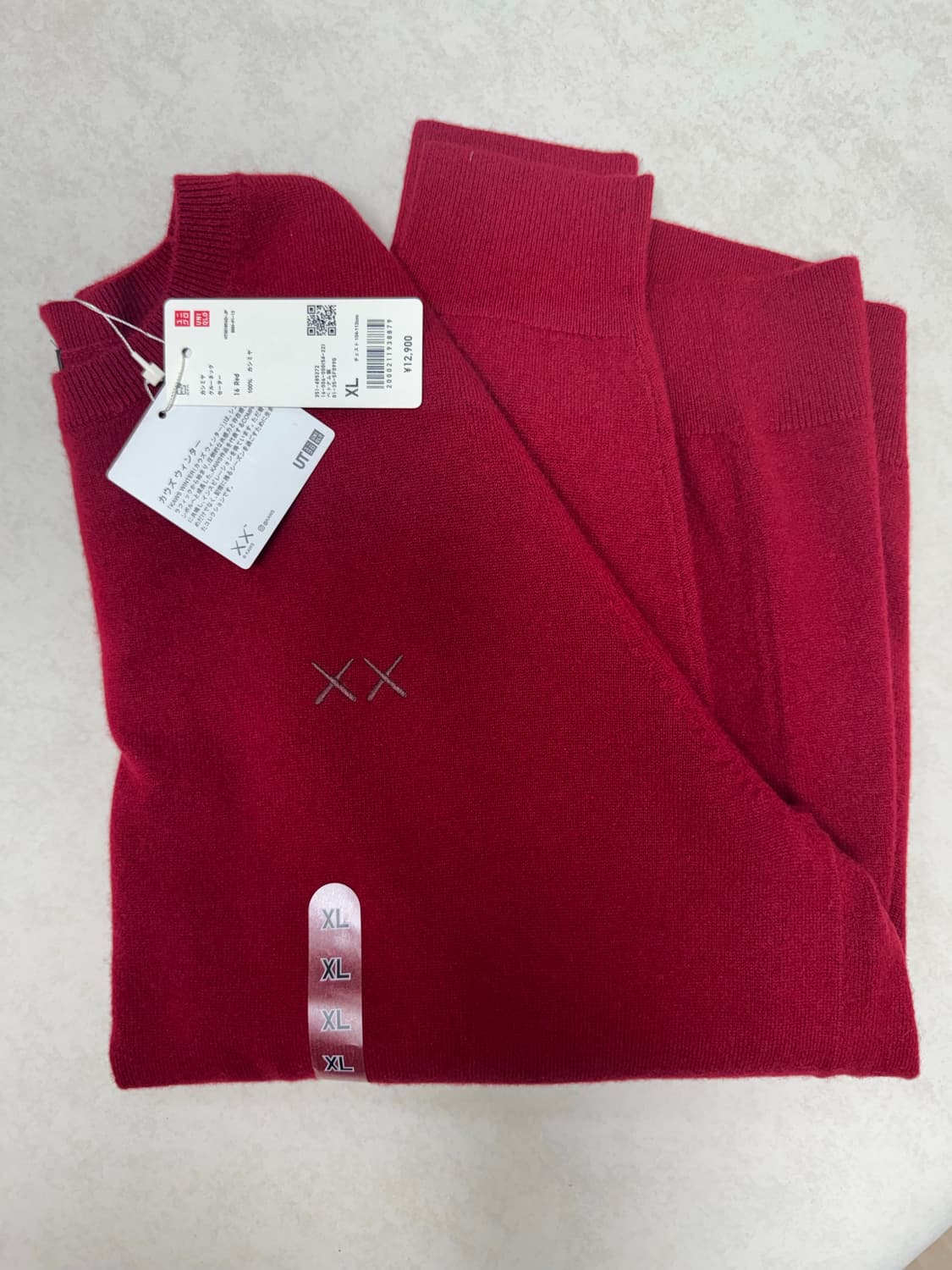 [새상품] 유니클로 X 카우스 캐시미어 크루넥 스웨터 레드 XL 상품이미지2