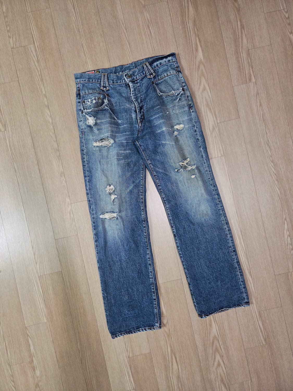 PEOPLE JAPAN 신치백 워싱 디테일 데님 팬츠 상품이미지1