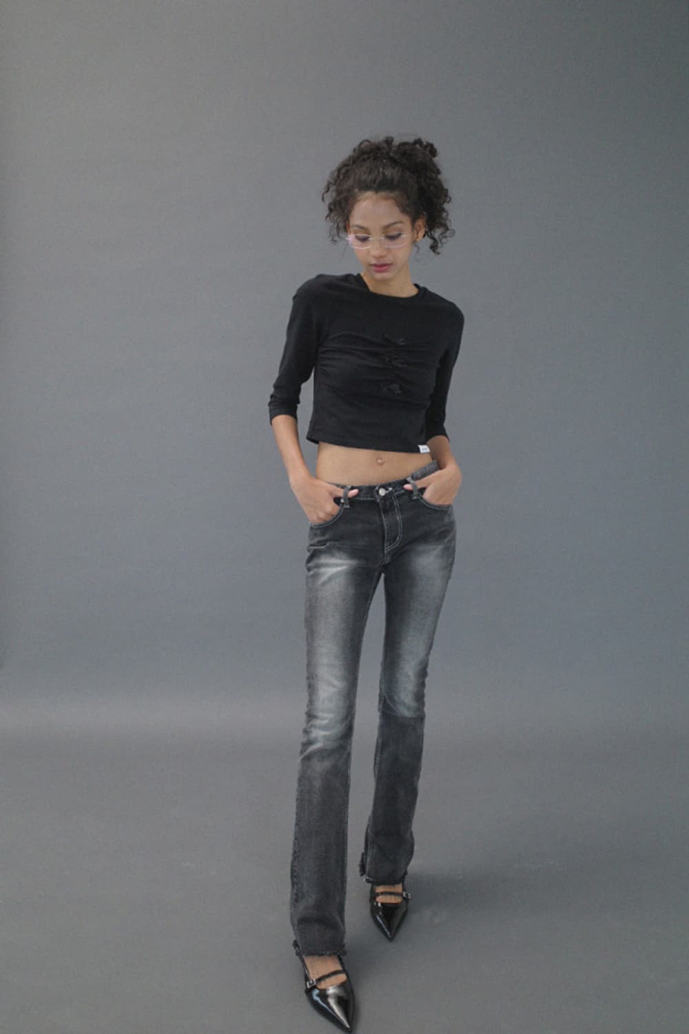 드라이로즈 logo bootcut 로고 부츠컷 팬츠 흑청 바지 상품이미지3