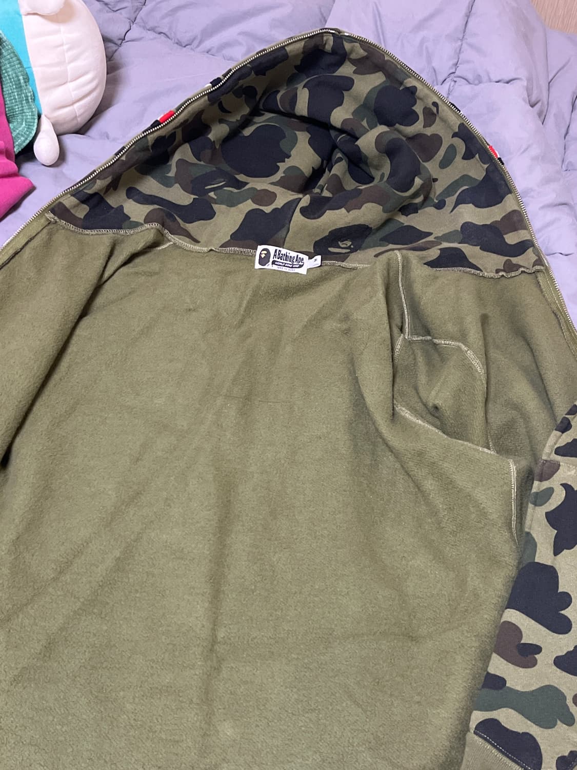 M 베이프 퍼스트 카모 샤크 풀 집 후드 아미 그린 정품 상품이미지5