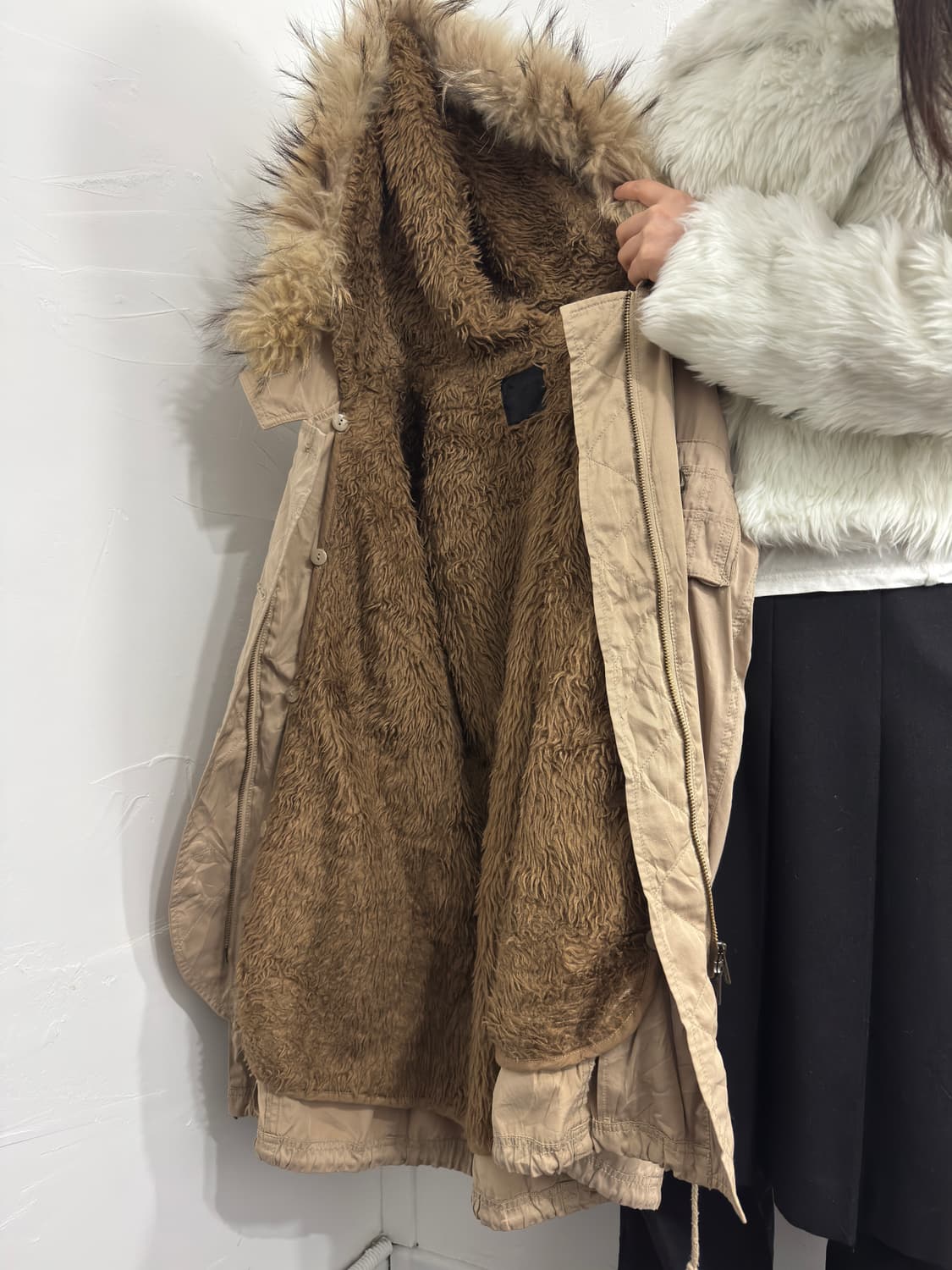 beige fur hood safari twoway jacket 상품이미지4