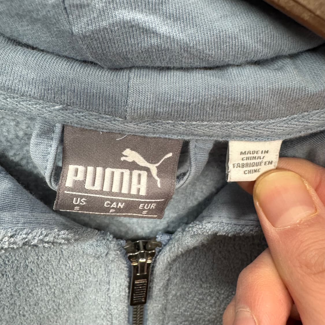 푸마 테리 후리스 후드 집업 전면 로고 포인트 스카이블루 상품이미지5