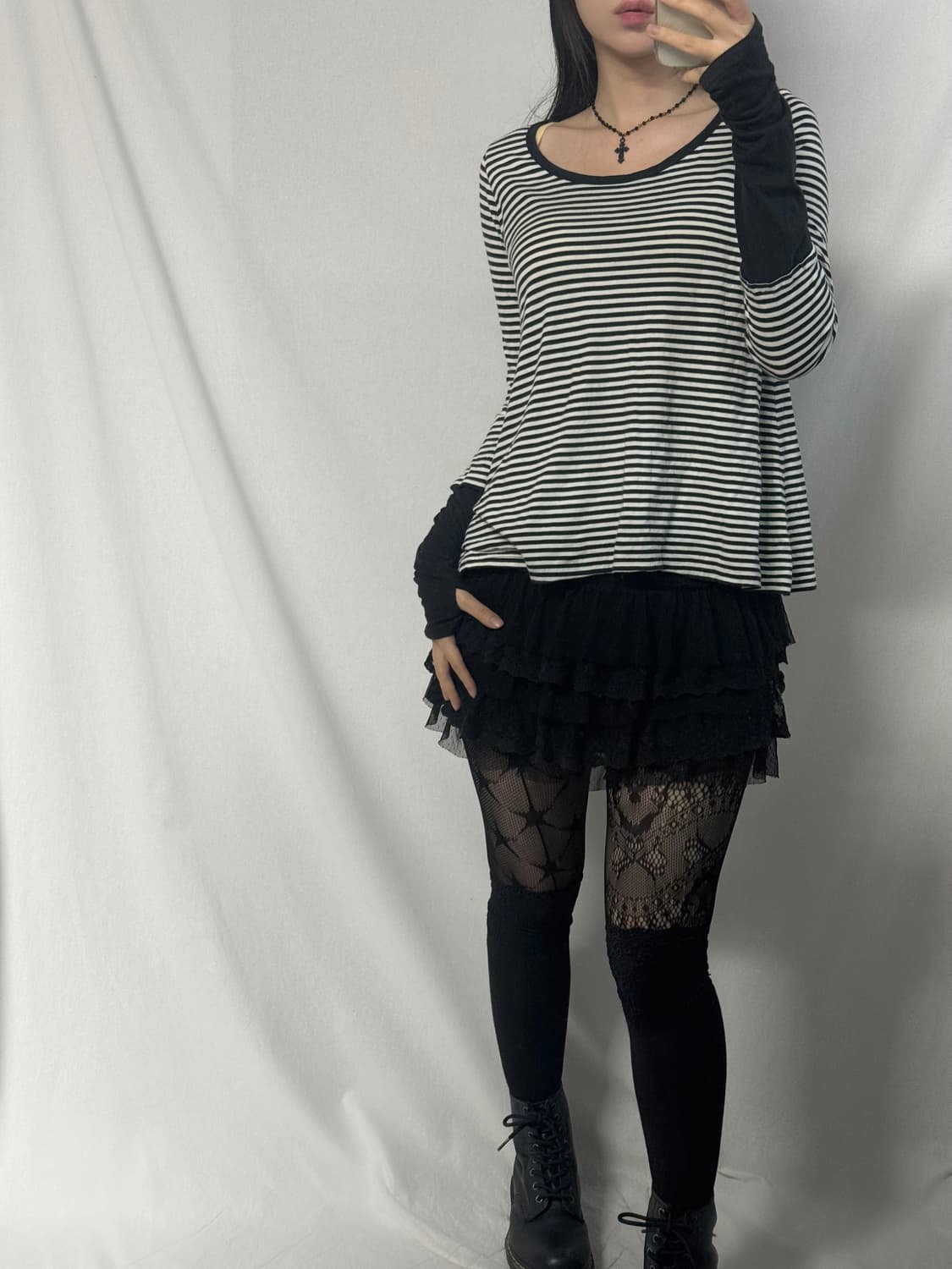 핸드 워머 슬리브 스트라이프 패턴 티 상품이미지2