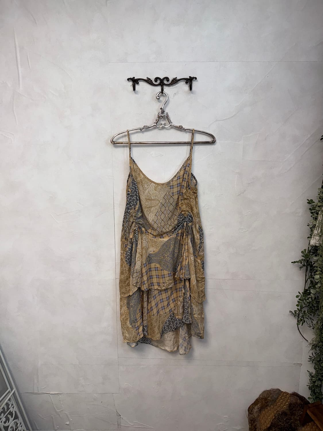 Yellow ethnic check paisley shirring ops 상품이미지3