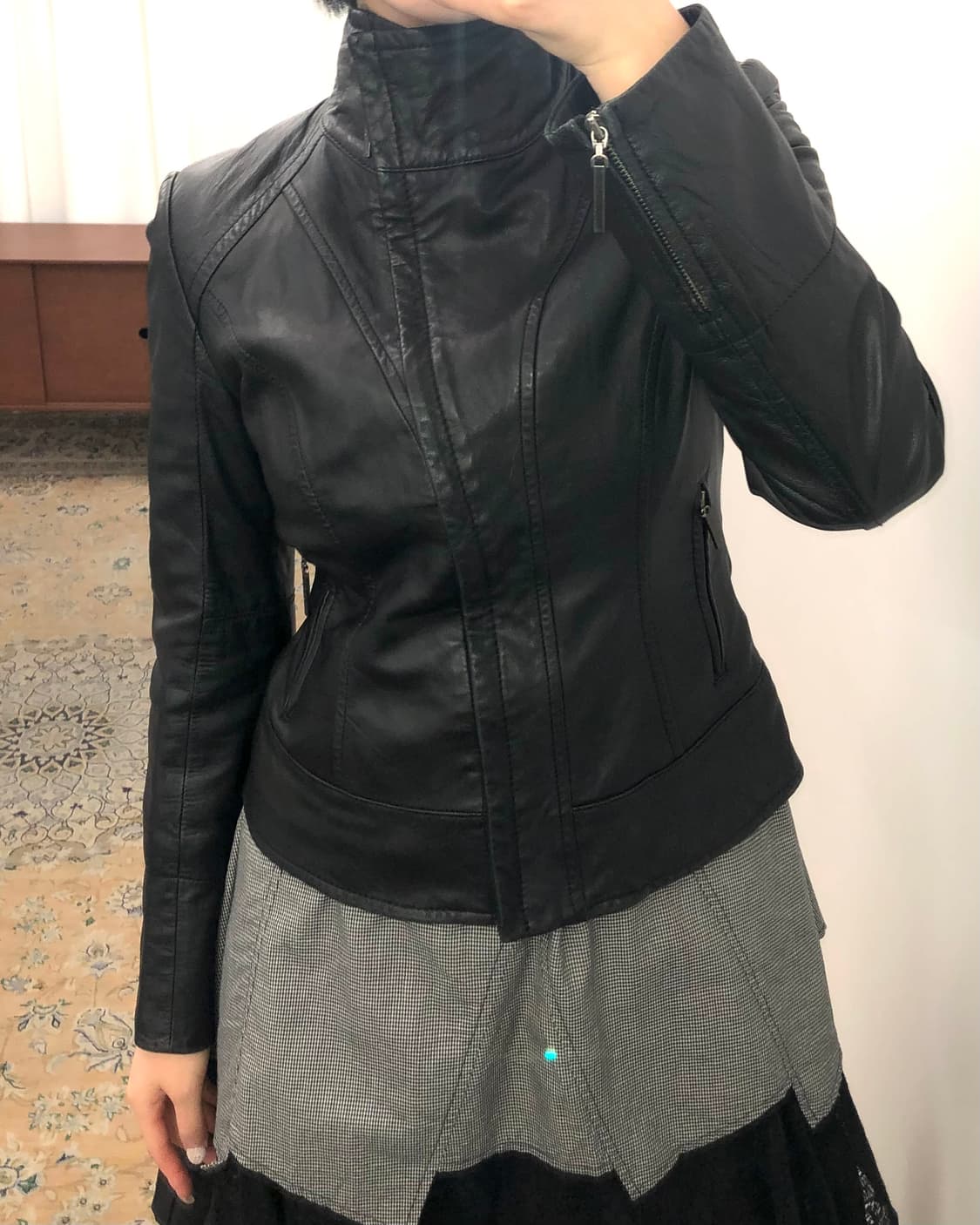 블랙 하이넥 램스킨 자켓 상품이미지3