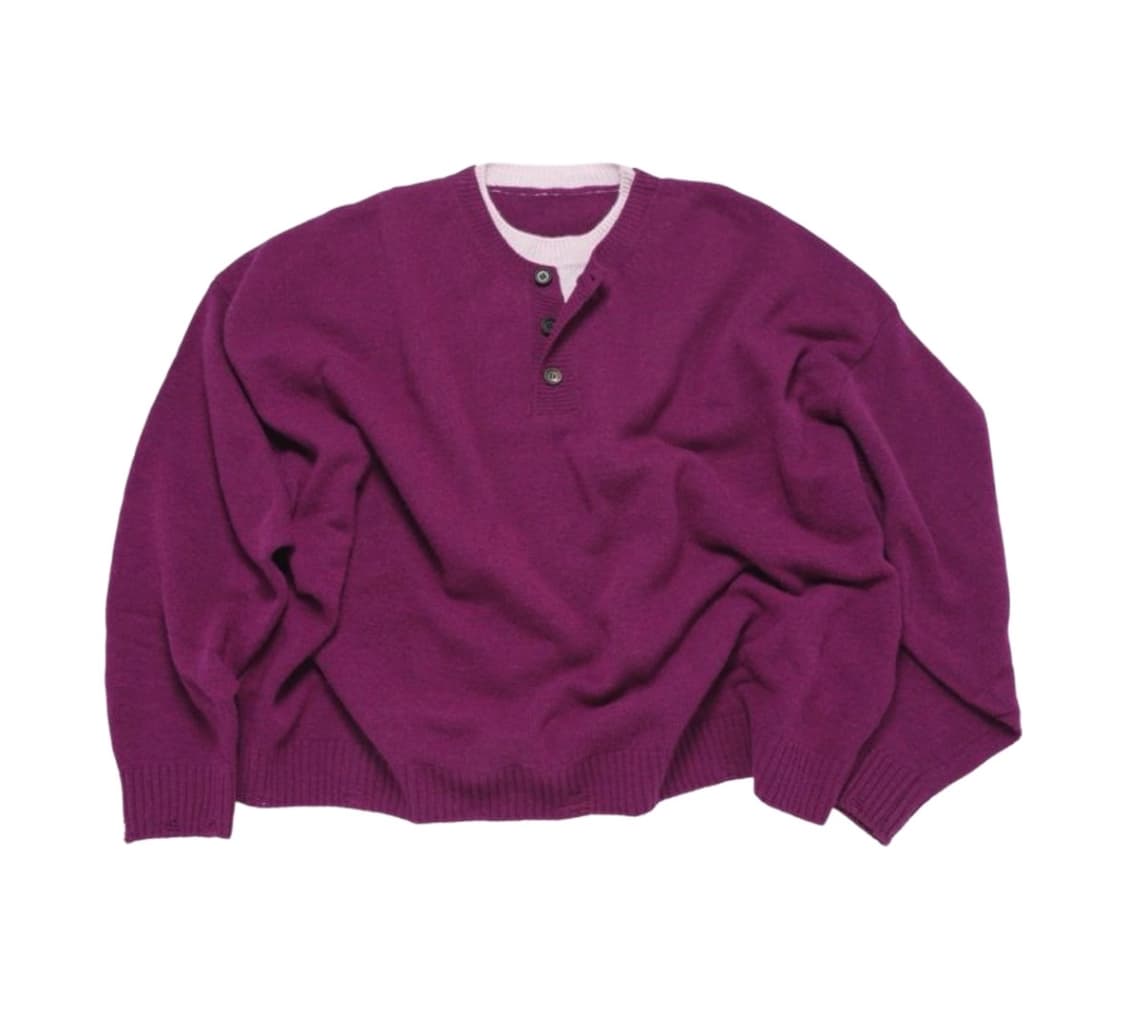 [L] MJD 콘트라스트 넥 캐시 크롭 니트 마젠타 상품이미지1