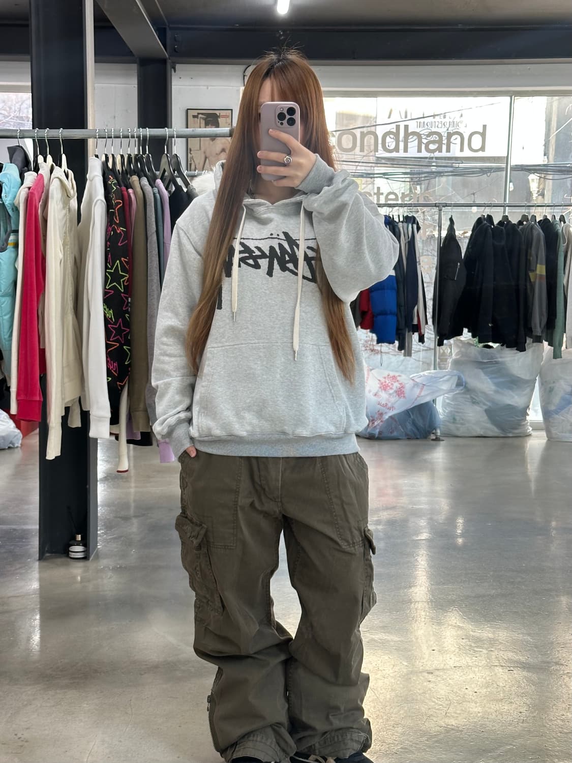 스투시 스탁 빅로고 후드티 멜란지그레이 상품이미지3