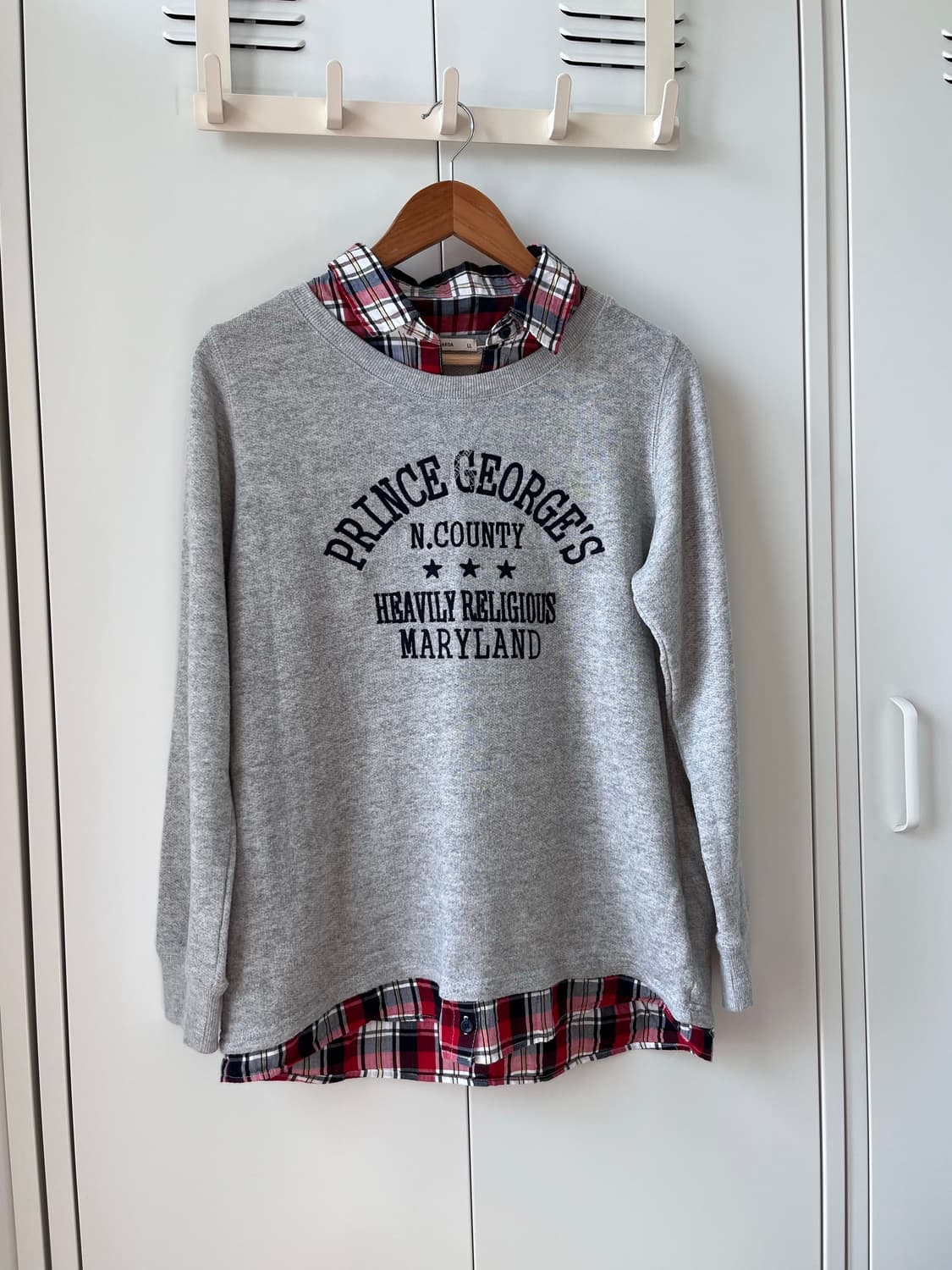 Sugaroa 체크 셔츠 레이어드 맨투맨 티셔츠 상품이미지5