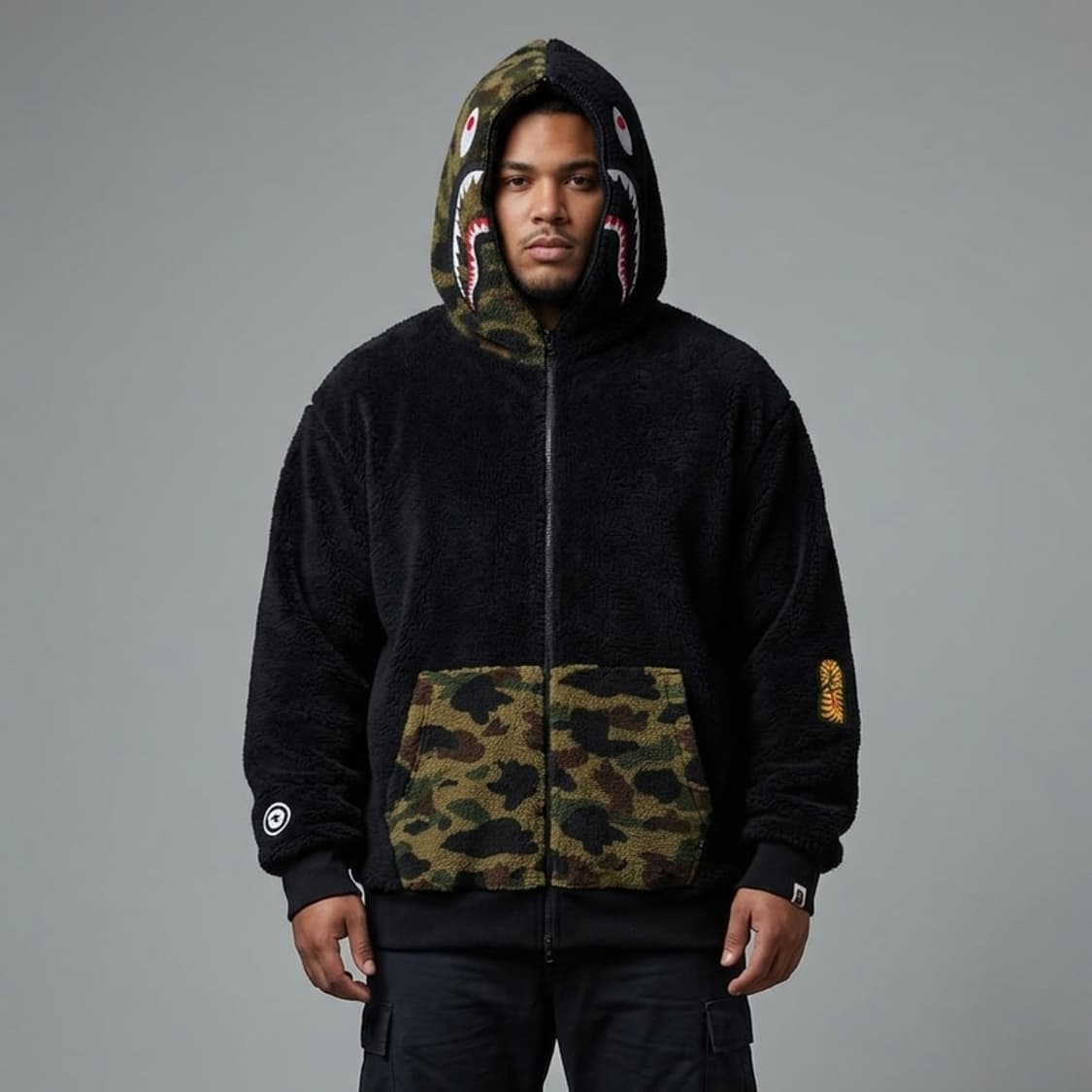 베이프 샤크 후드집업 후리스 보아털 플리스 패딩자켓 점퍼 XL 105 상품이미지1