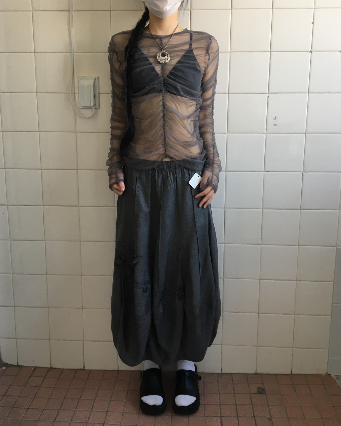 Shirring see through blouse 상품이미지5