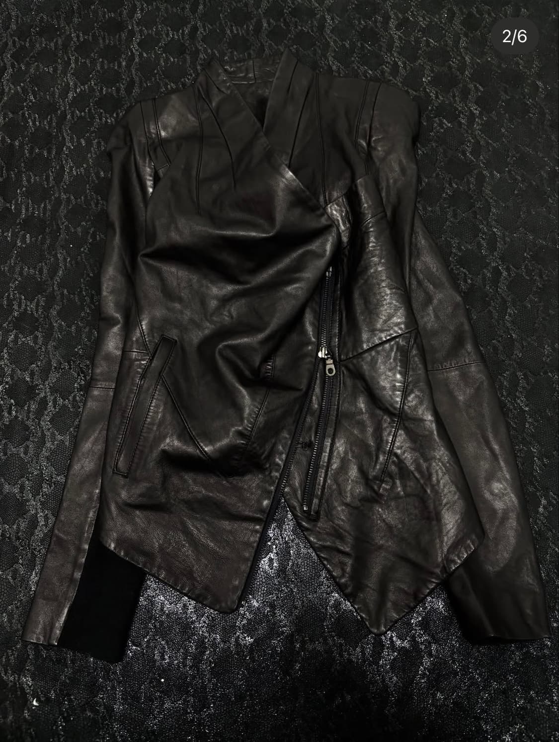 00’s rare design draped leather jacket 상품이미지3