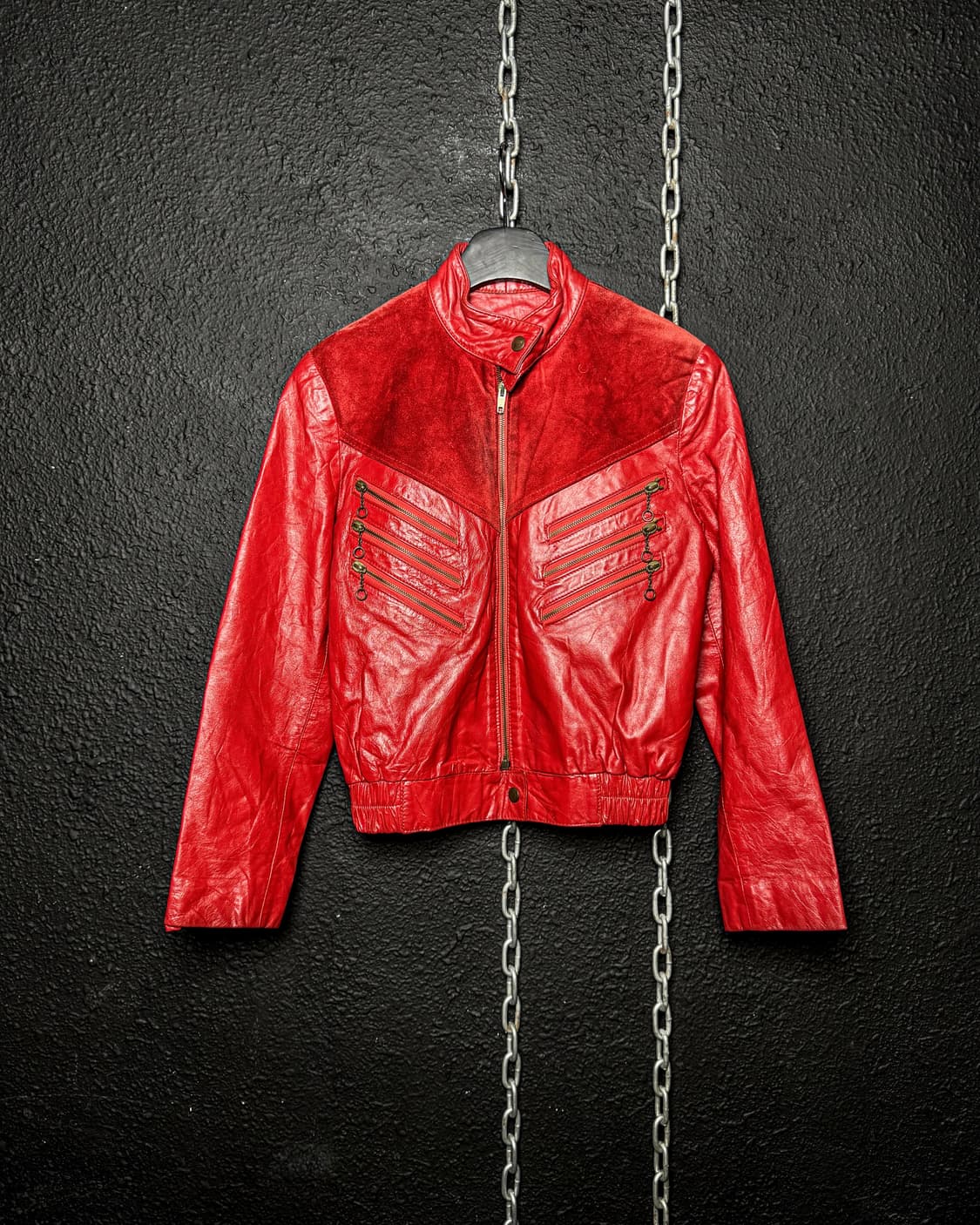 80‘s Red Leather Suede Panel Jacket 상품이미지1