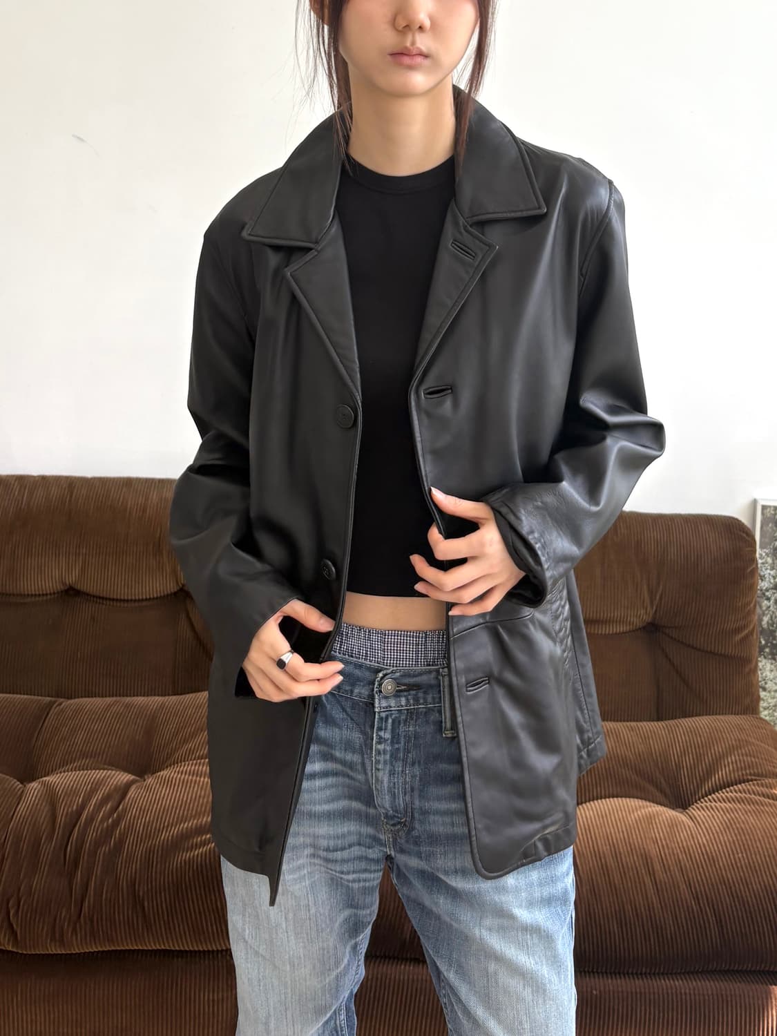 빈티지 레더 블레이저 자켓 상품이미지1