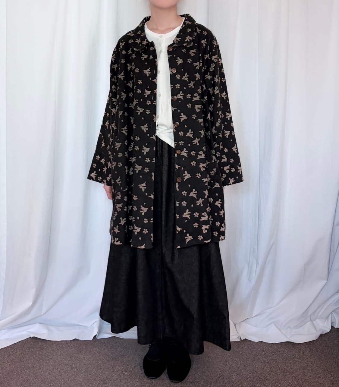 Rabbit Pattern Midi Coat - Brown 상품이미지3