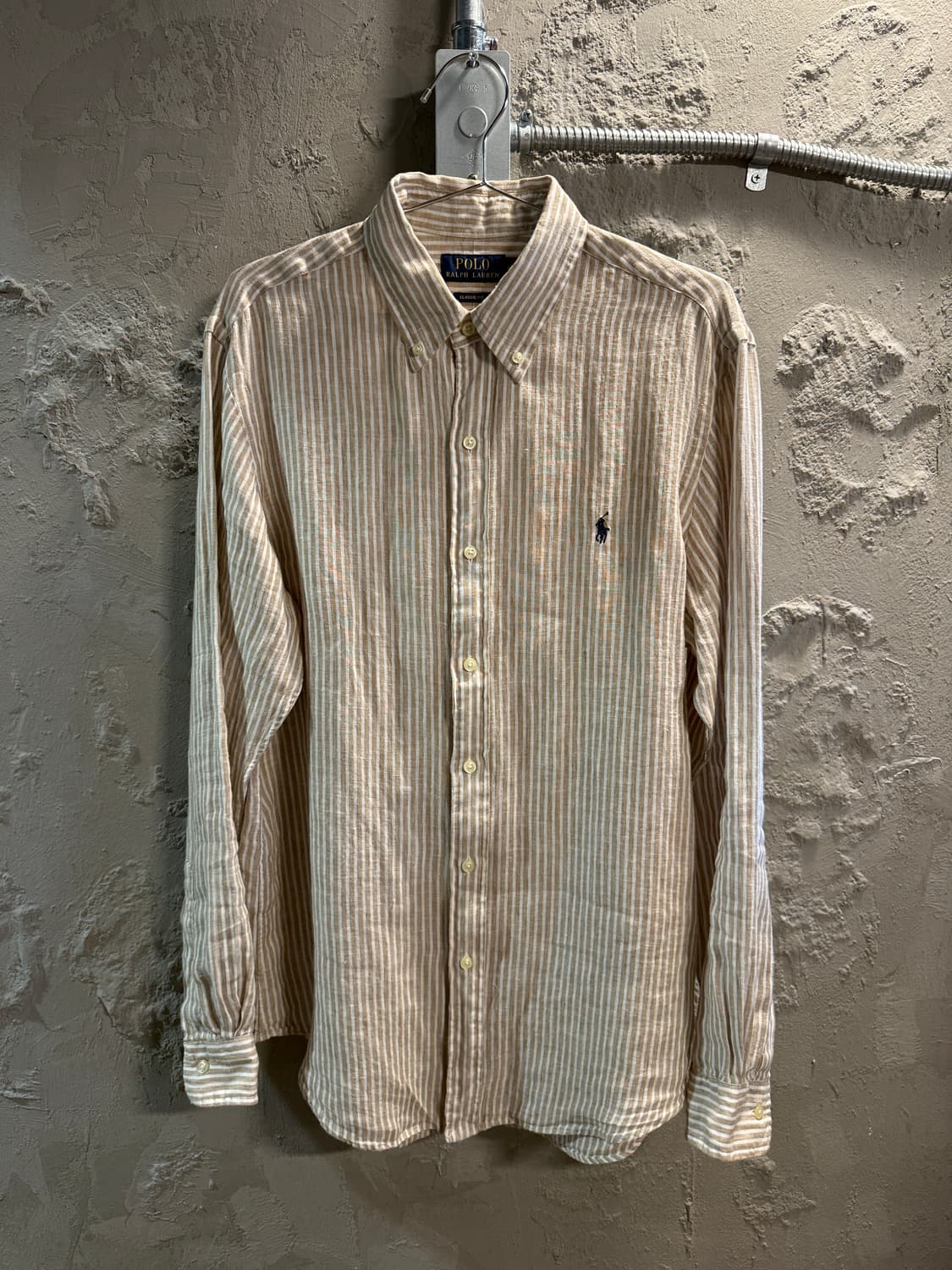 폴로 랄프로렌 린넨 스트라이프 버튼다운 셔츠 베이지  상품이미지2