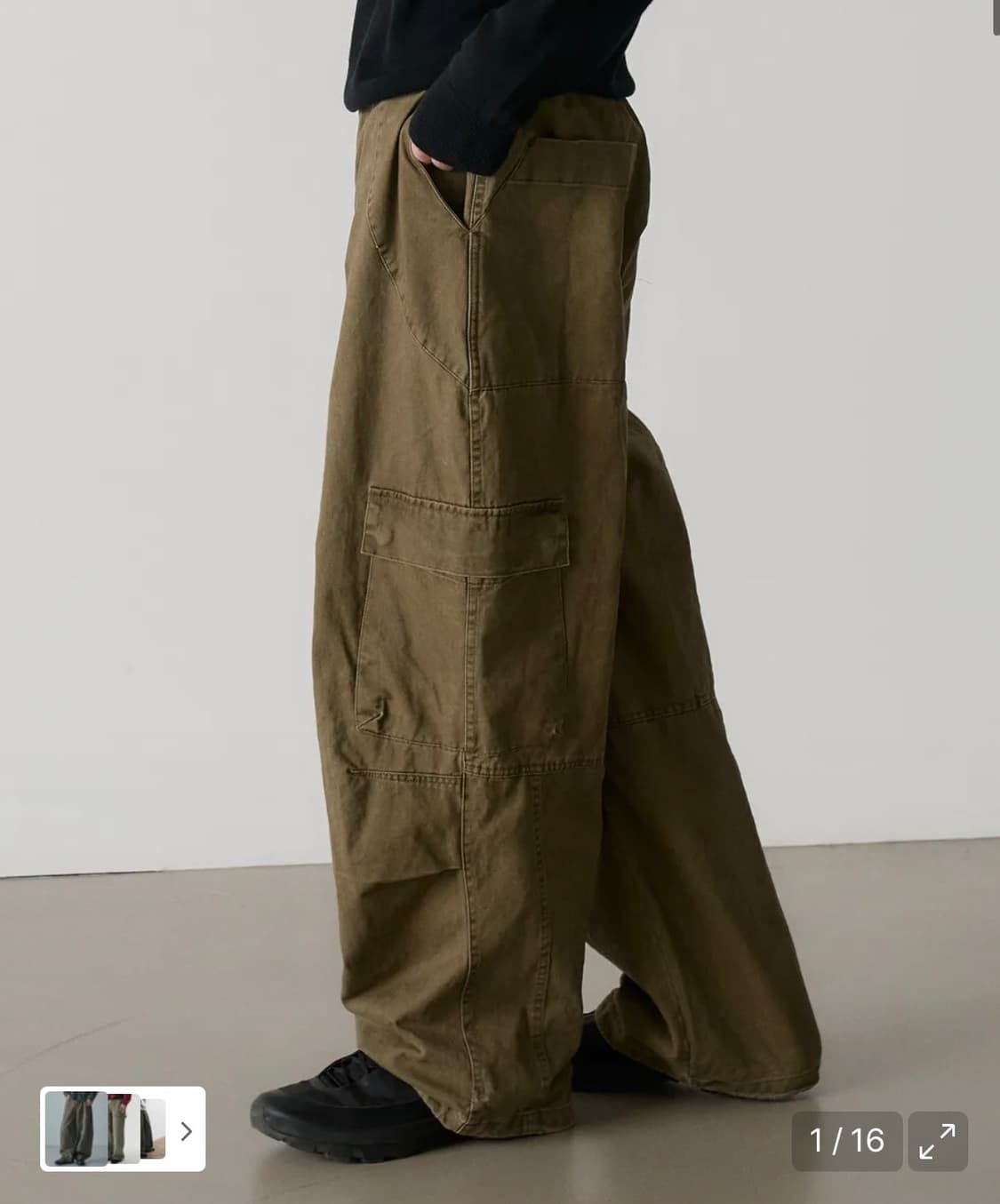 워시드 카고 팬츠 카키색 (1사이즈) 상품이미지1