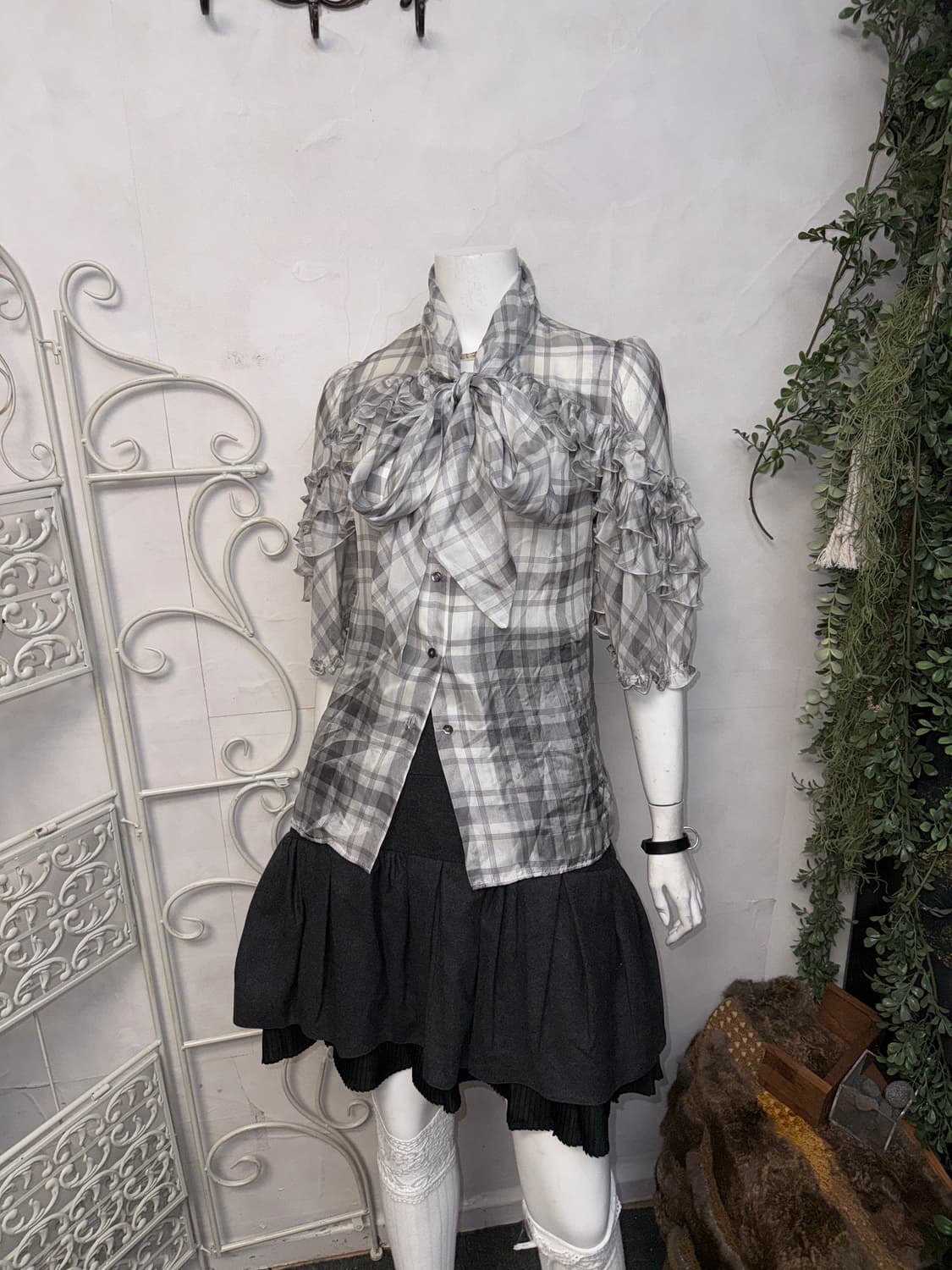 Dice Kayek silk frill ribbon check bl 상품이미지2