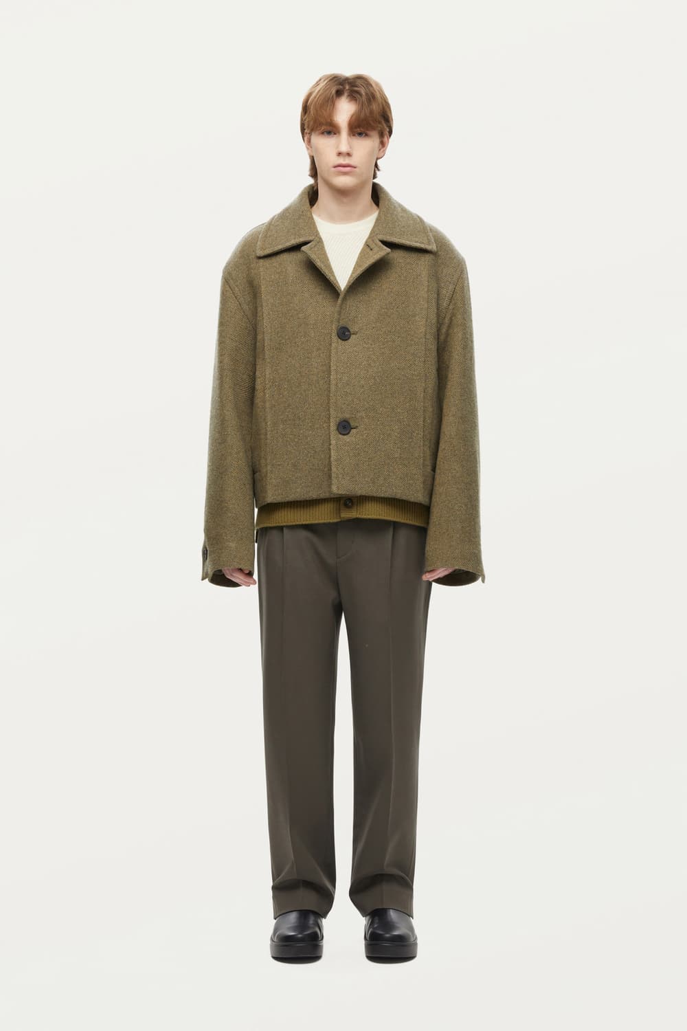 [택미제거 새상품]솔리드옴므 오버핏 핸드메이드 크롭 울 자켓 46 상품이미지1