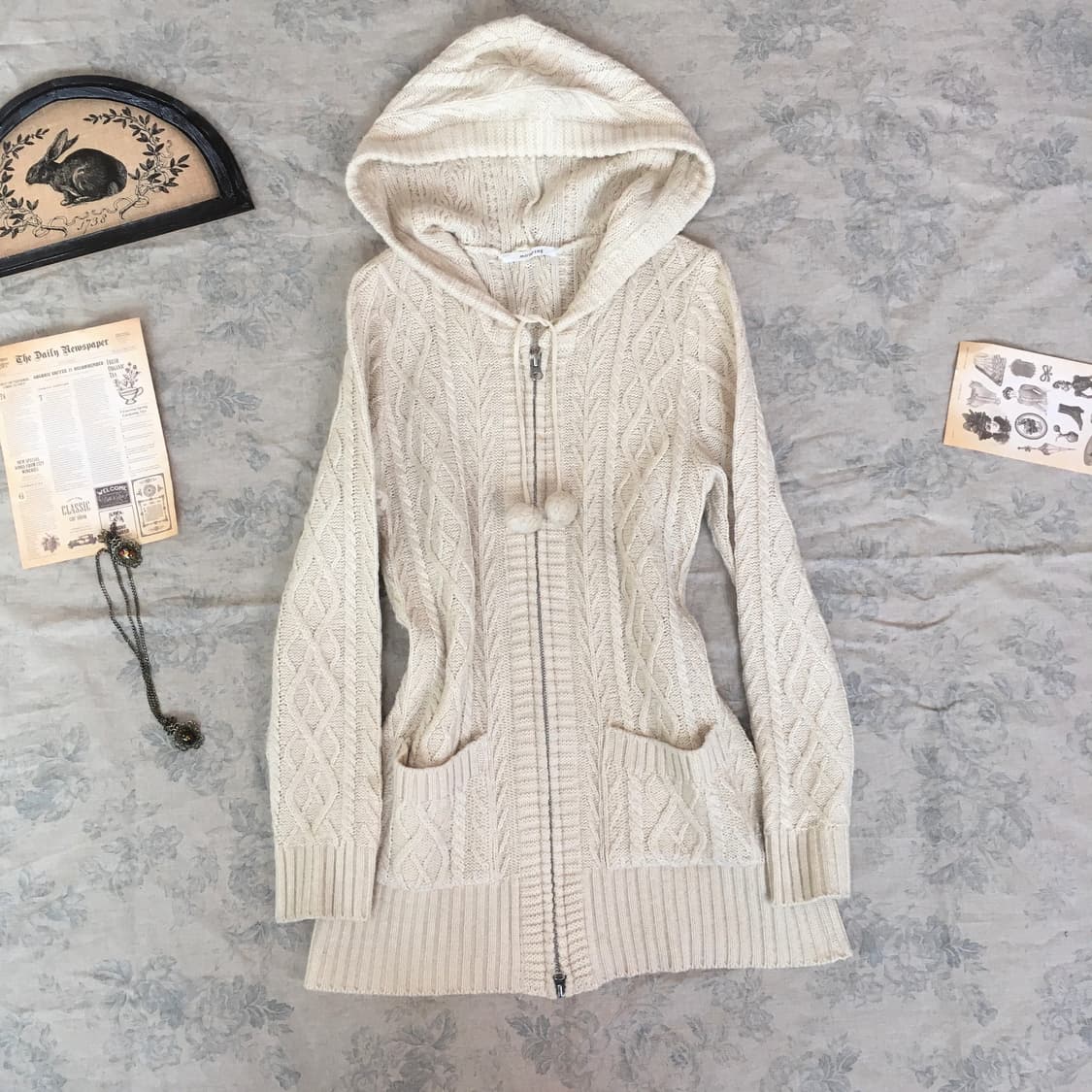 ivory winter snow hood pocket knit zip-u 상품이미지6