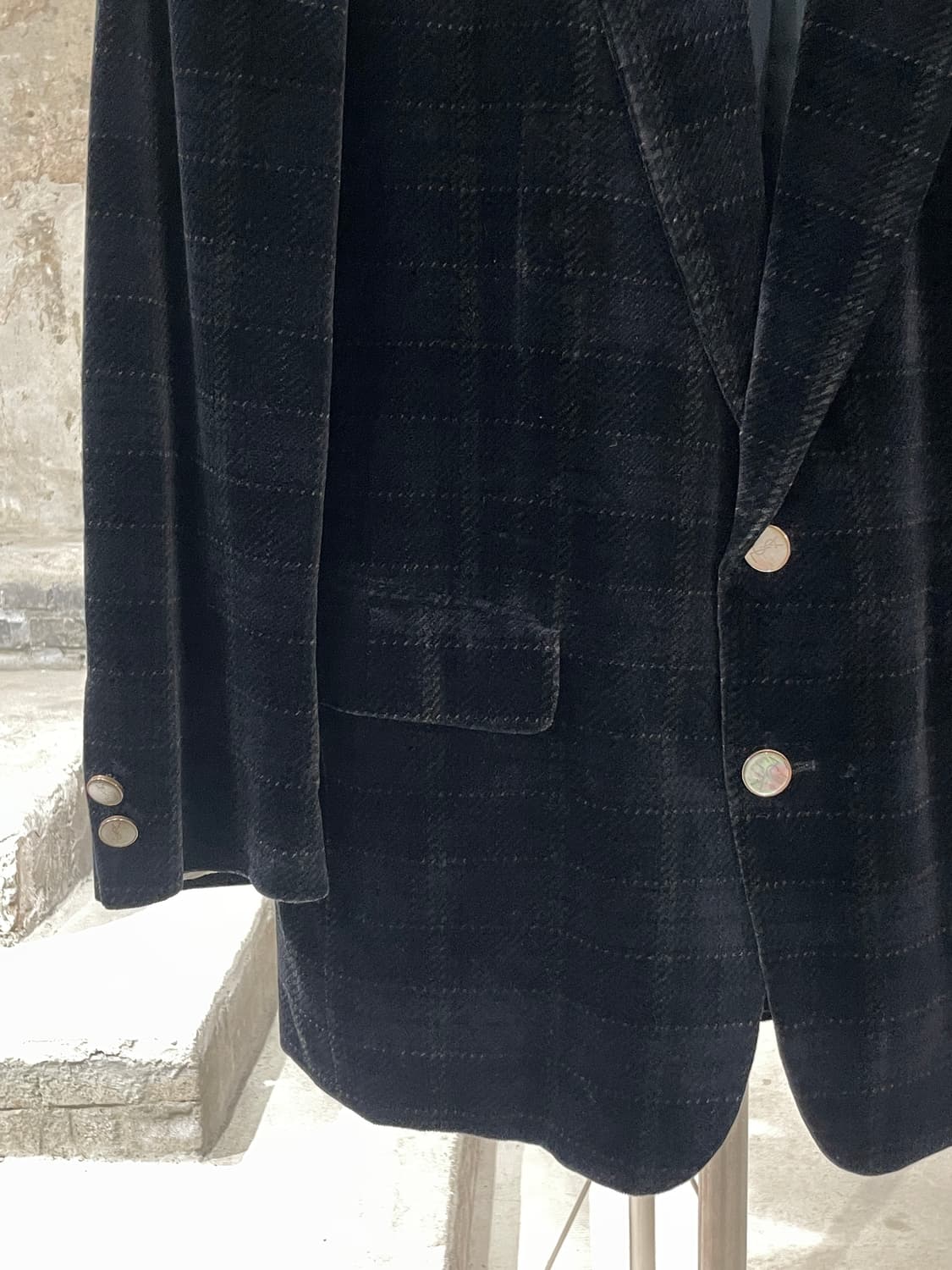 이브 생로랑 디퓨전 옴므 다크 블루 체크 2B 벨벳 블레이저 상품이미지4