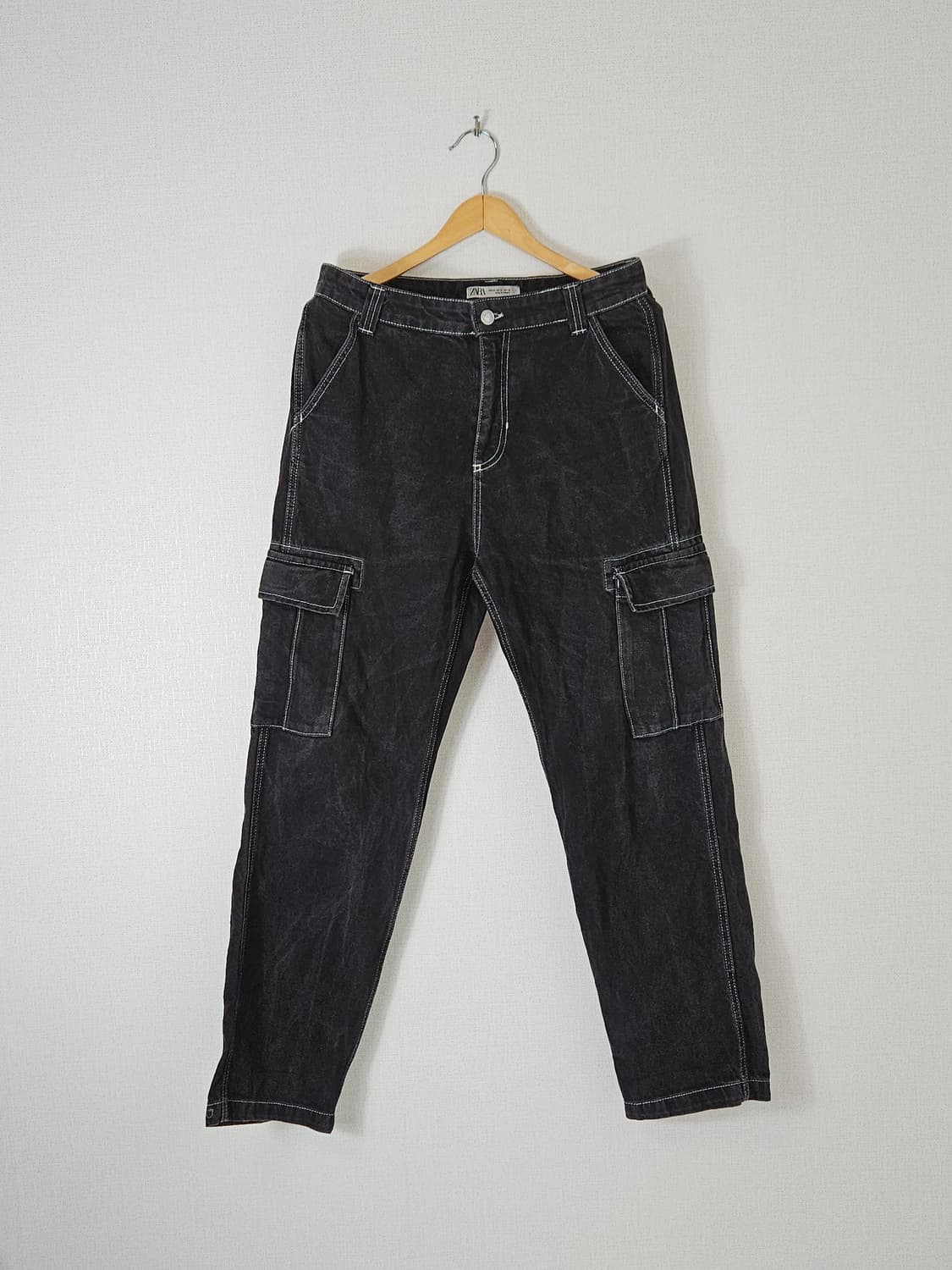 자라 ZARA 카고 워싱 데님팬츠 블랙 진 바지 블랙 32 상품이미지1