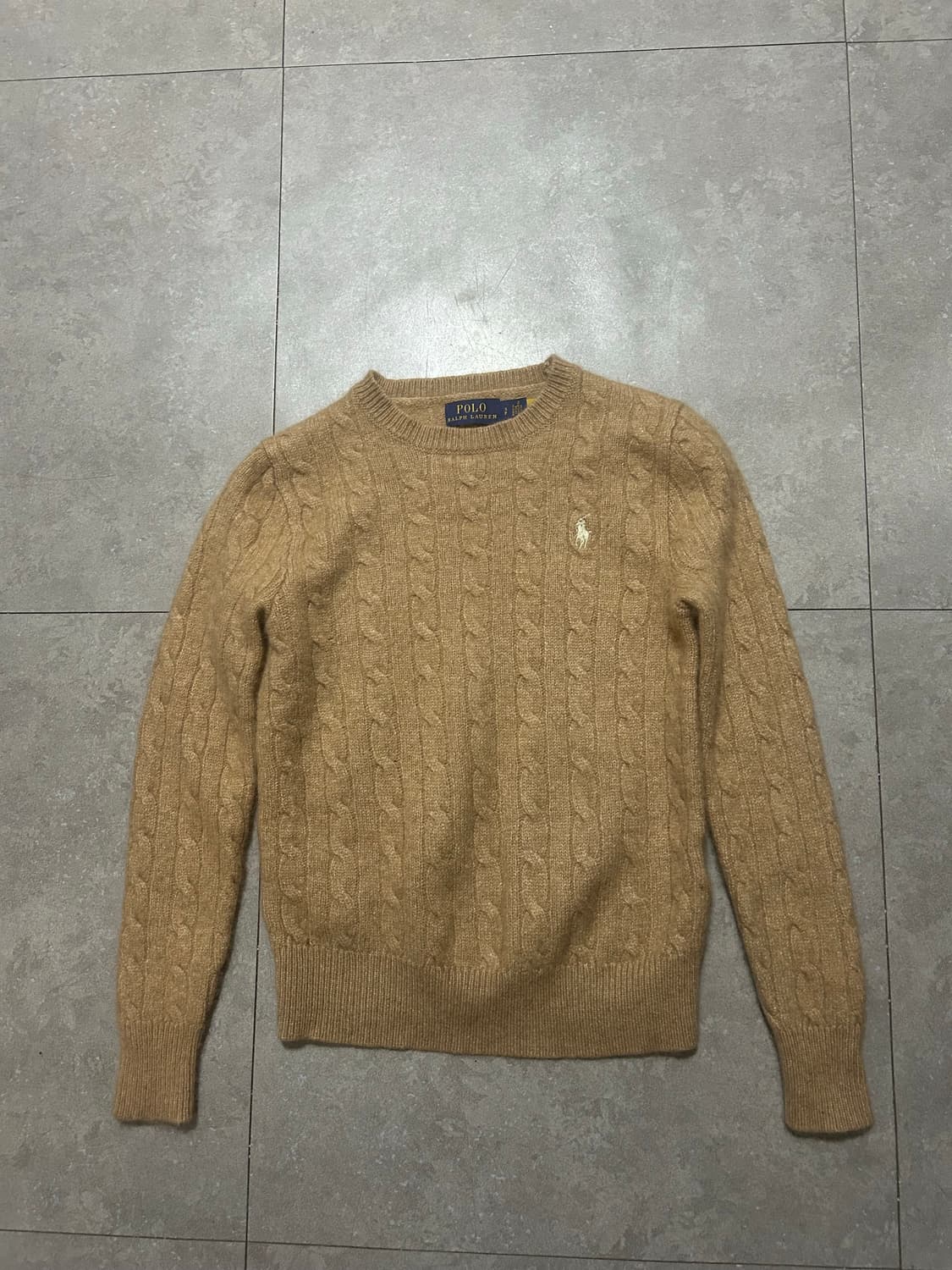 랄프로렌 폴로 베이지 컬러 램스울  빈티지 케이블 니트 44size   상품이미지1