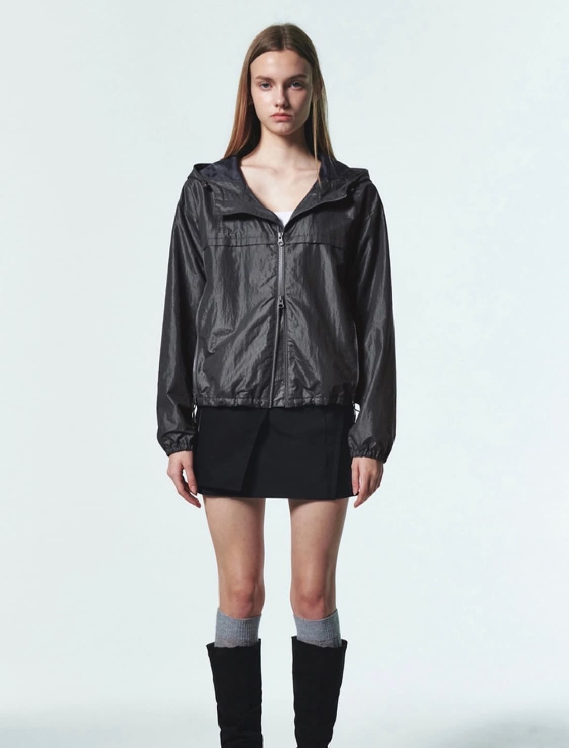 커렌트 글로시 후디드 투웨이 점퍼 집업 / 차콜 상품이미지2