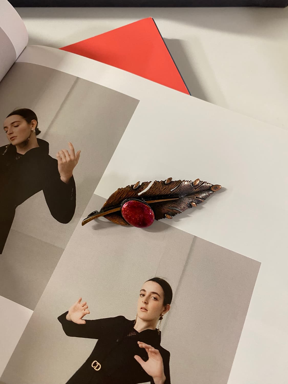 일본 빈티지 리프 칠보 브로치겸 팬던트 상품이미지1