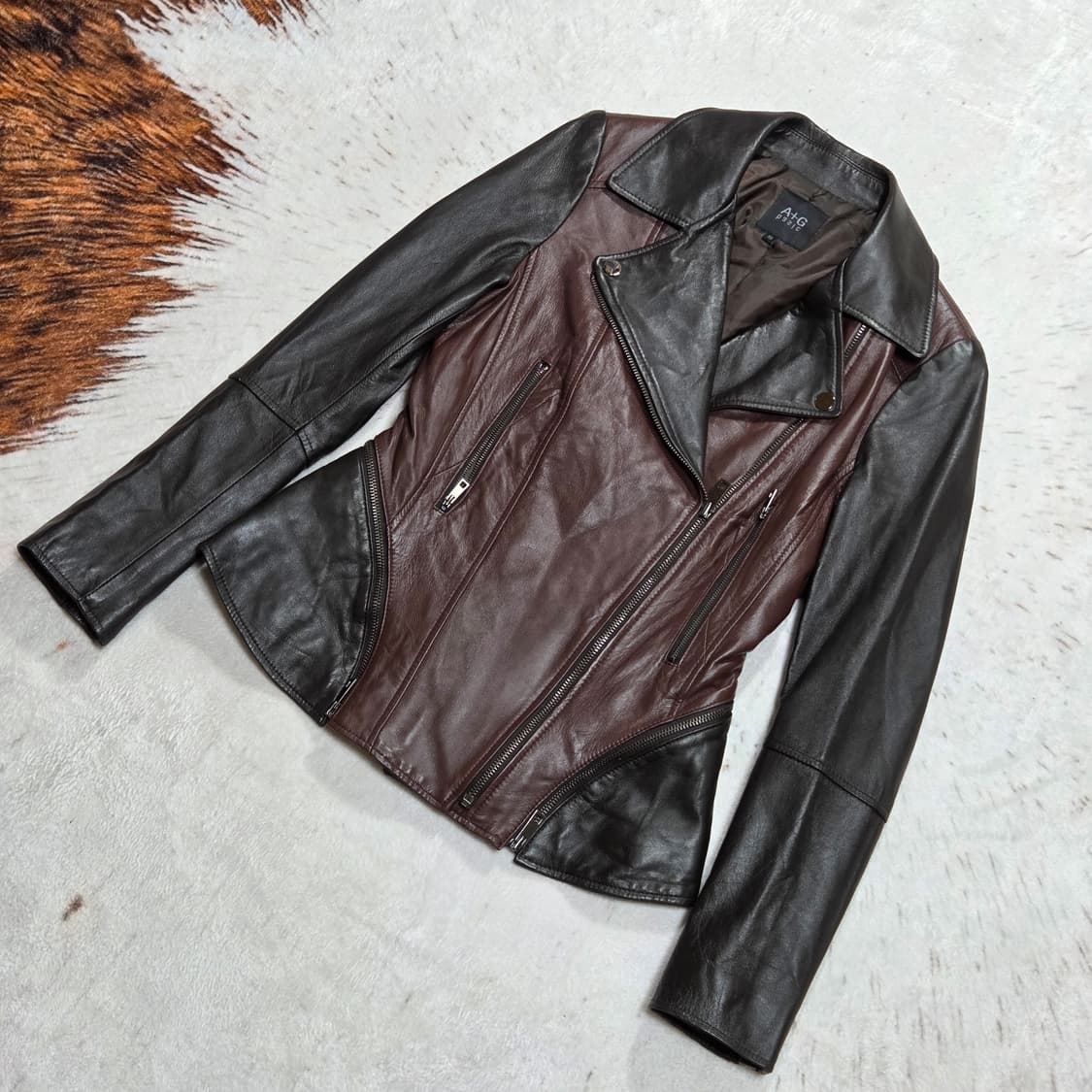 빈티지 리얼 레더 레드 브라운 양가죽 자켓 상품이미지1