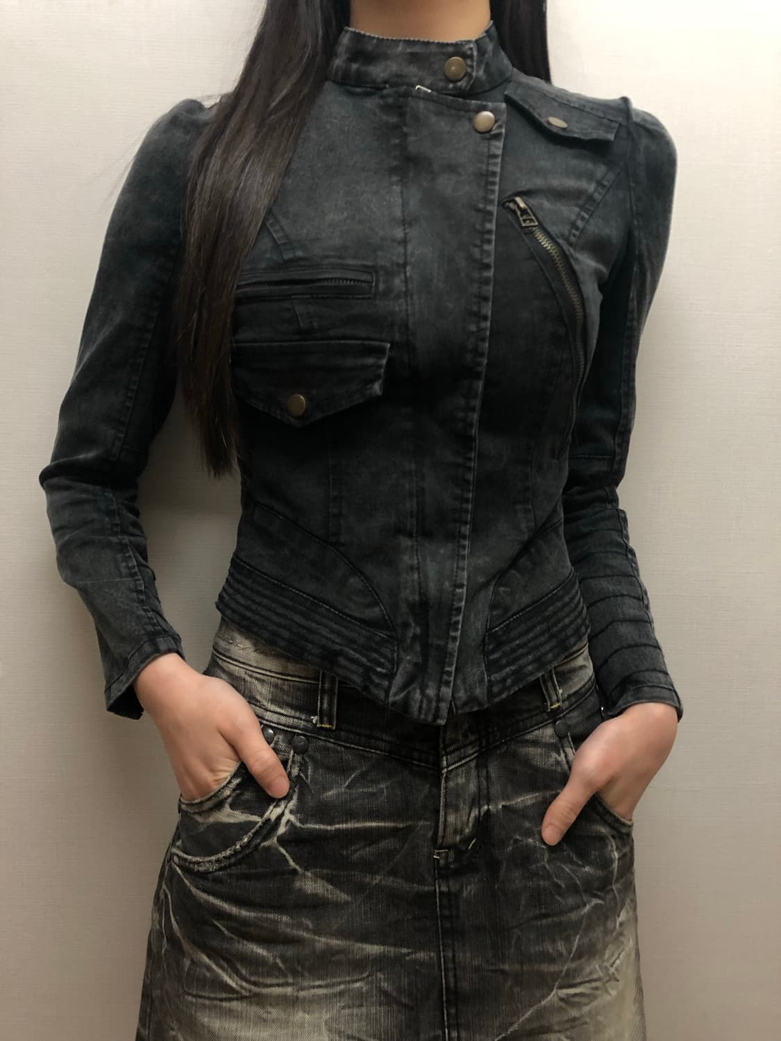 빈티지 블랙 펑크 데님 자켓 상품이미지6