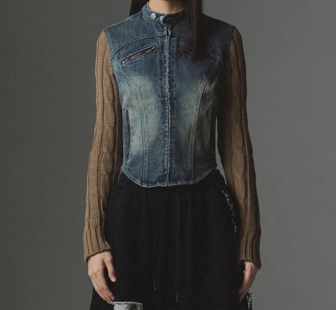 [Not4nerd]낫포너드 니트슬리브 데님 트리커자켓 상품이미지1