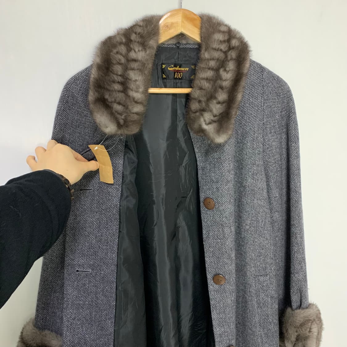캐시미어 100% 빈티지 퍼 카라 여성 롱코트 그레이 상품이미지4