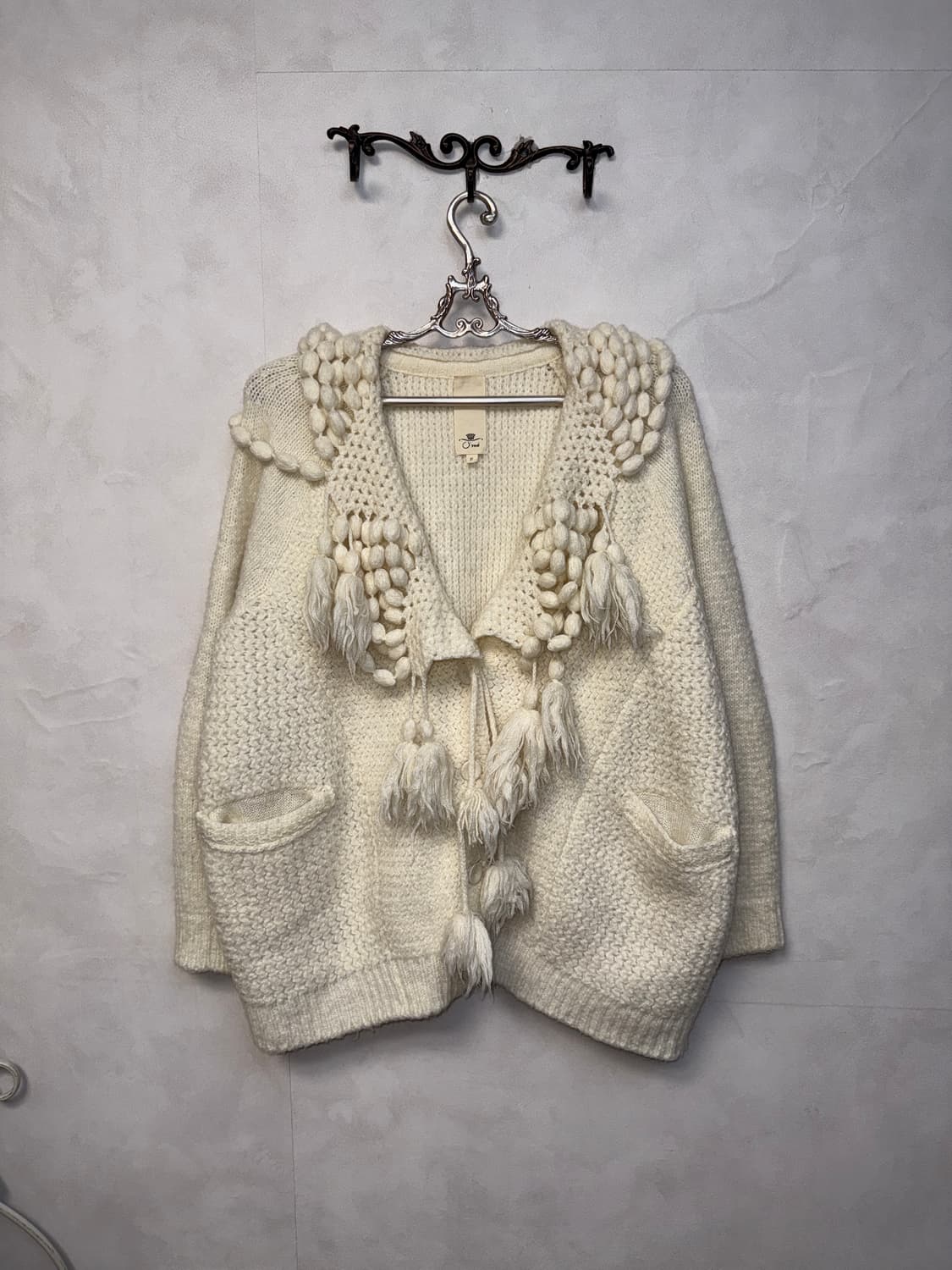 O’2ND ivory knit ball tassel wool 가디건 상품이미지1