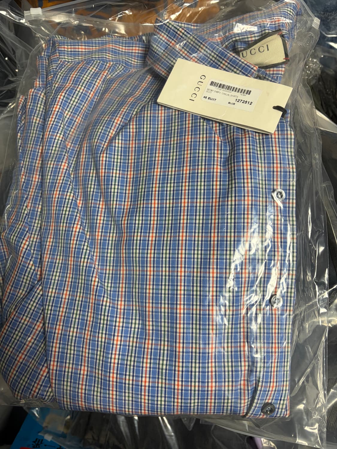 GUCCI 구찌 로고 피글렛 자수 체크 블루 코튼 오버셔츠46 상품이미지6