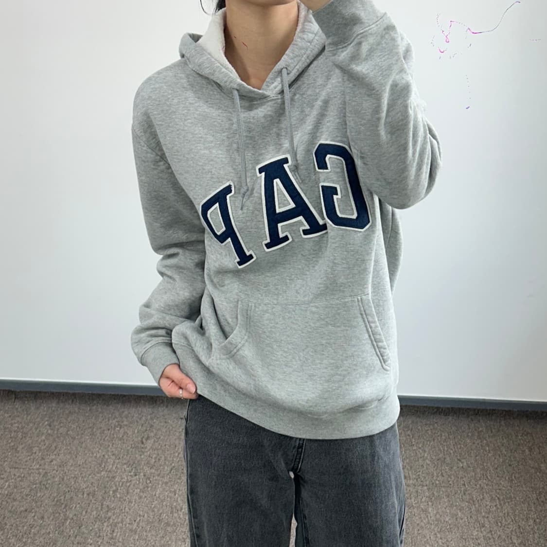Gap 갭 네이비 로고 그레이 후드티 상품이미지2