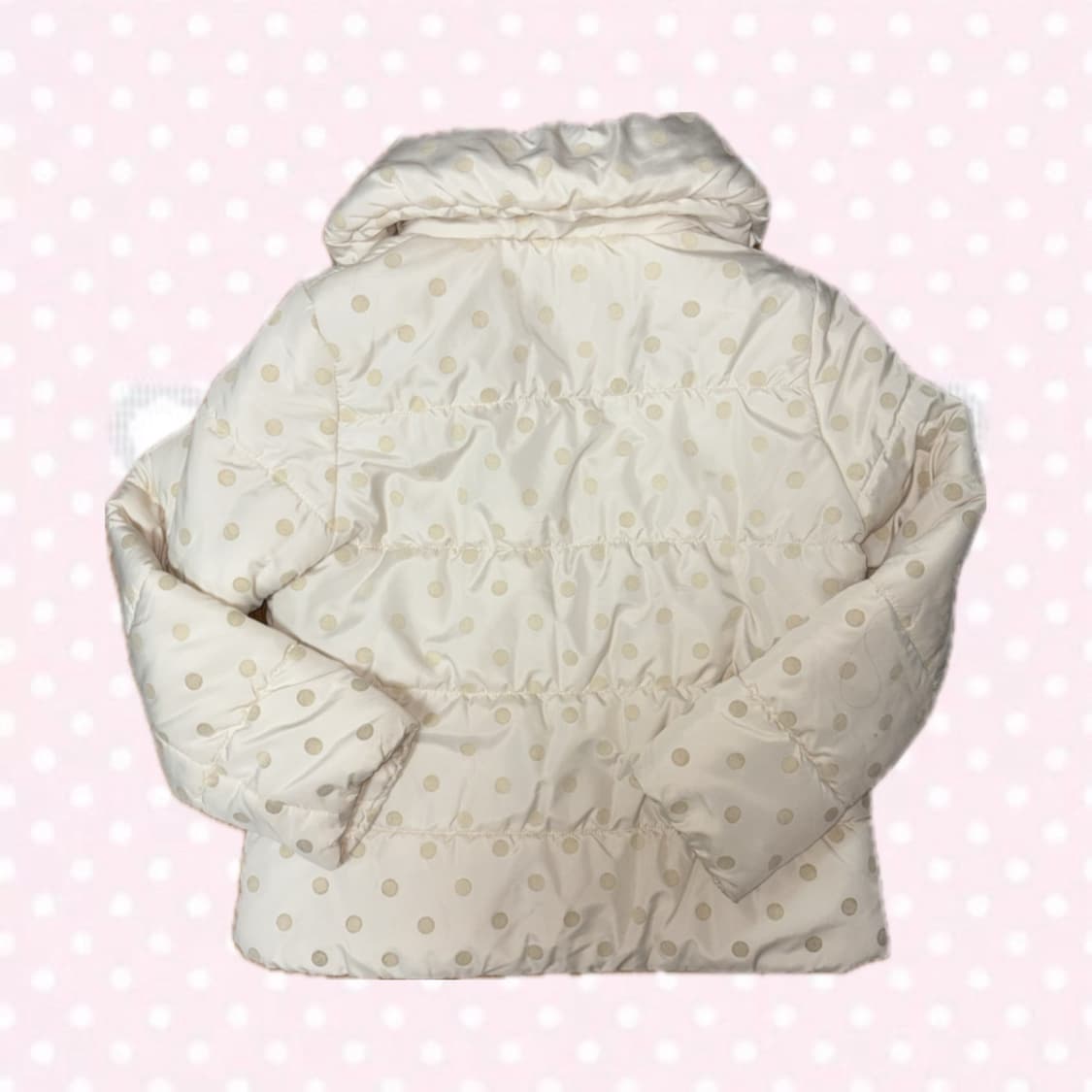히메갸루 모리걸 아이보리 베이지 도트 리본 숏패딩 아우터 상품이미지5