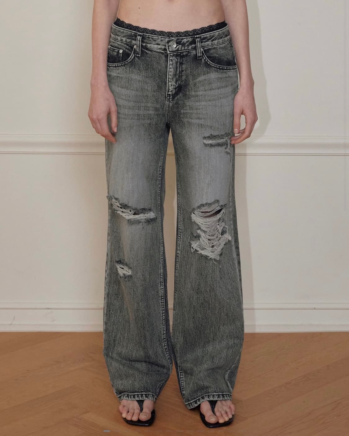 보헤미안서울 데님 와이드 팬츠 그레이s 상품이미지1