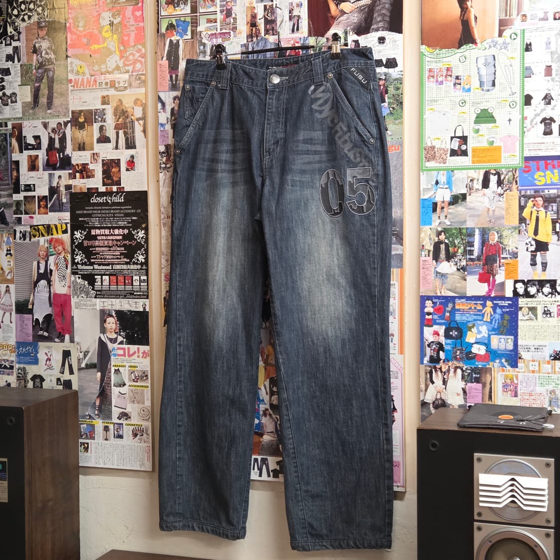 후부 진청 워싱 패치 와이드 데님 팬츠  상품이미지2