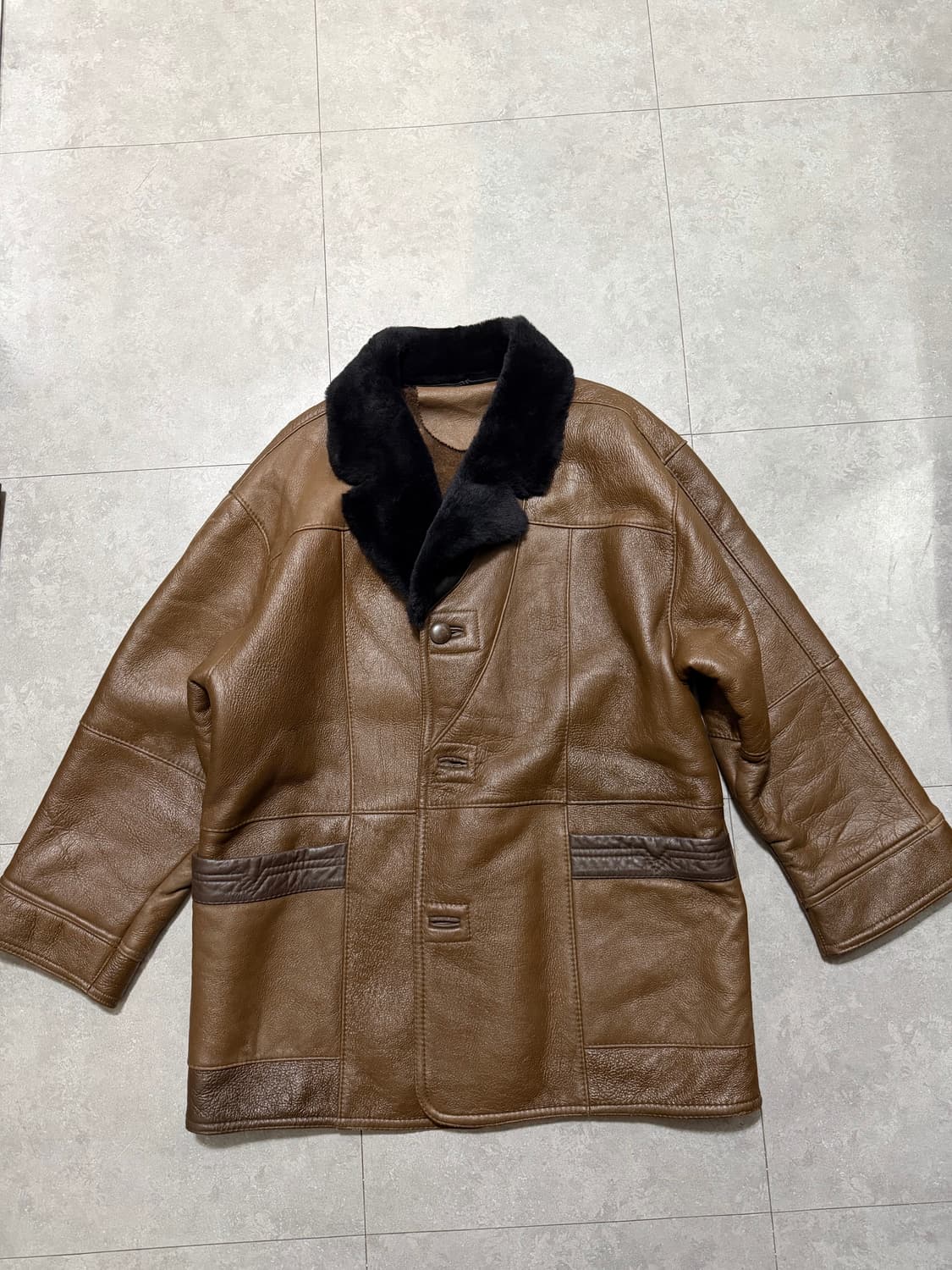 양가죽  브라운  무스탕  빈티지 빅사이즈  코트  110size   상품이미지1
