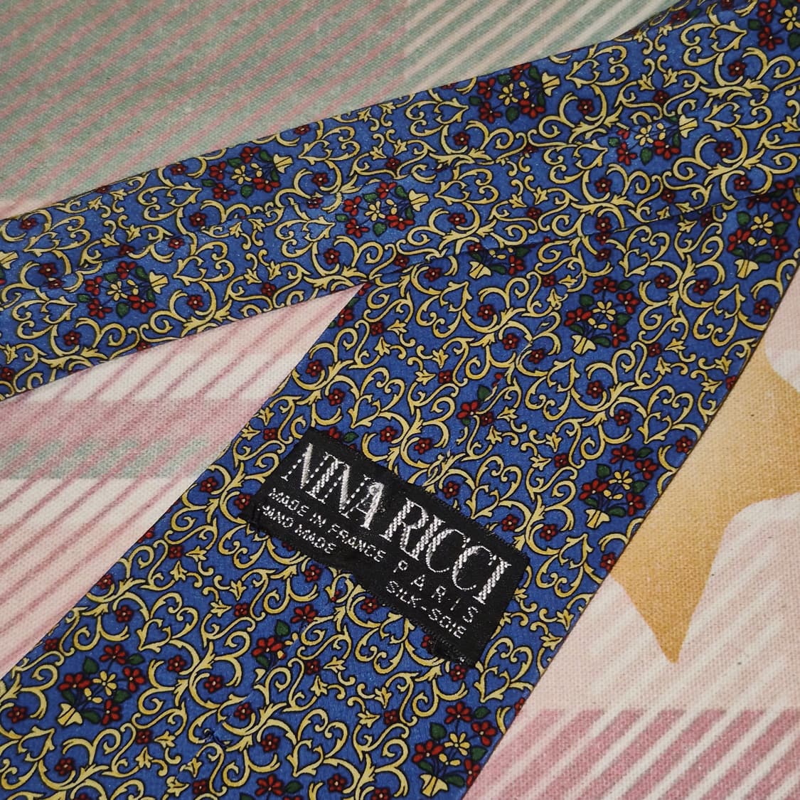 90s 프랑스 니나리치 실크 꽃바구니 넥타이 상품이미지9