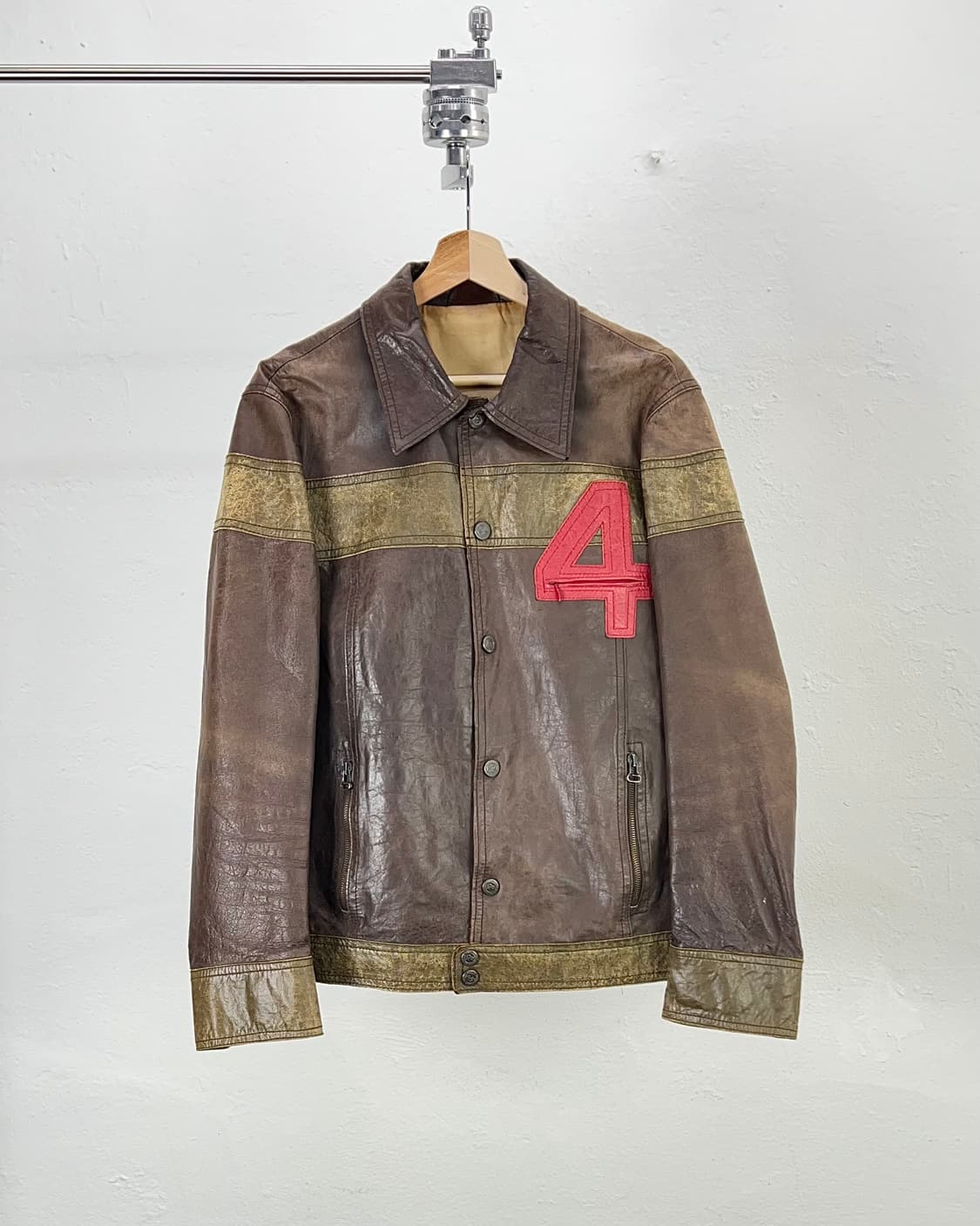 돌체 앤 가바나 브라운 아플리케 스트라이프 펠레 레더 스냅 버튼 자켓 상품이미지1