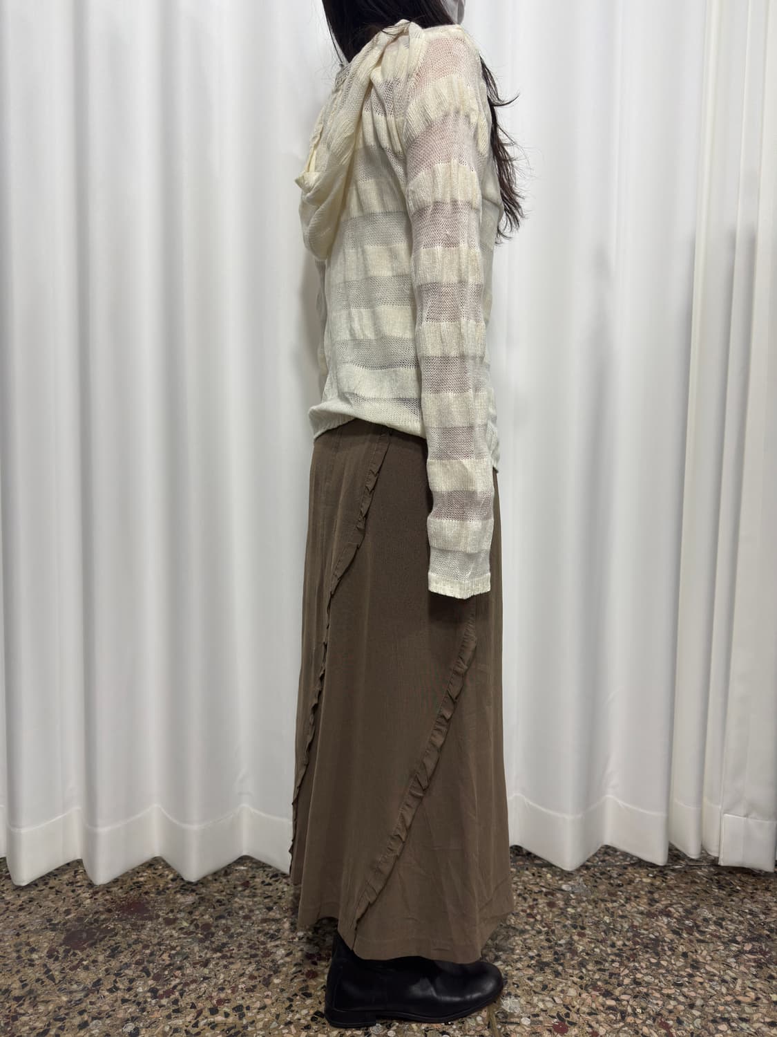 milk brown frill long skirt 상품이미지5