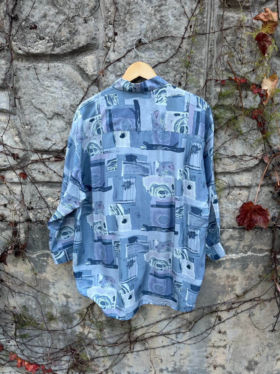 일본 빈티지 실크 100 에스닉 패턴 셔츠 3L 상품이미지2