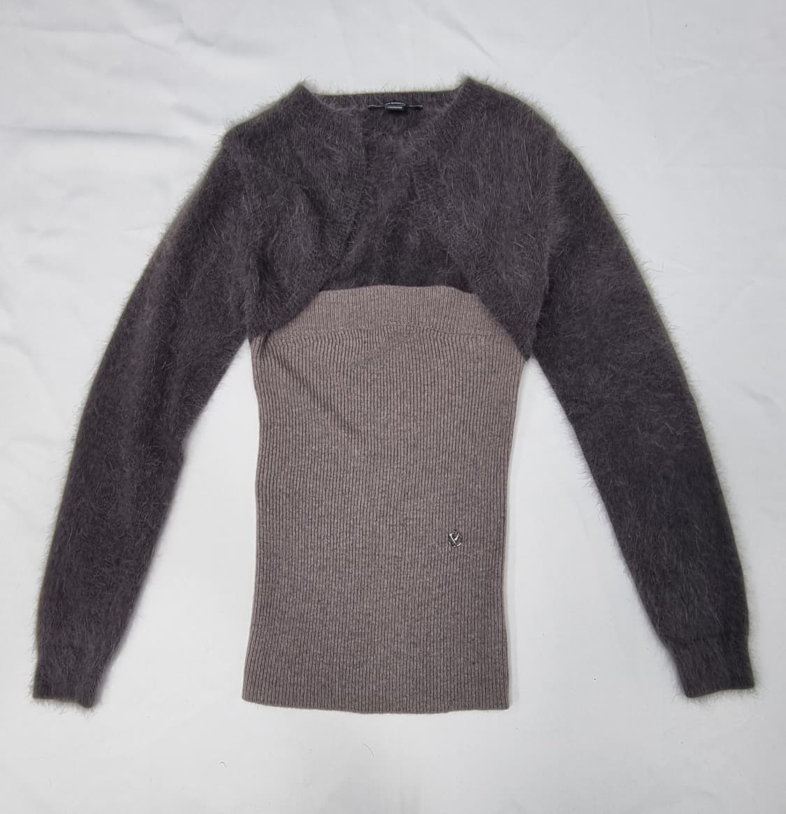 DIAGONAL 레이어드 튜브탑 니트 가디건 Free _ 여성 상품이미지2