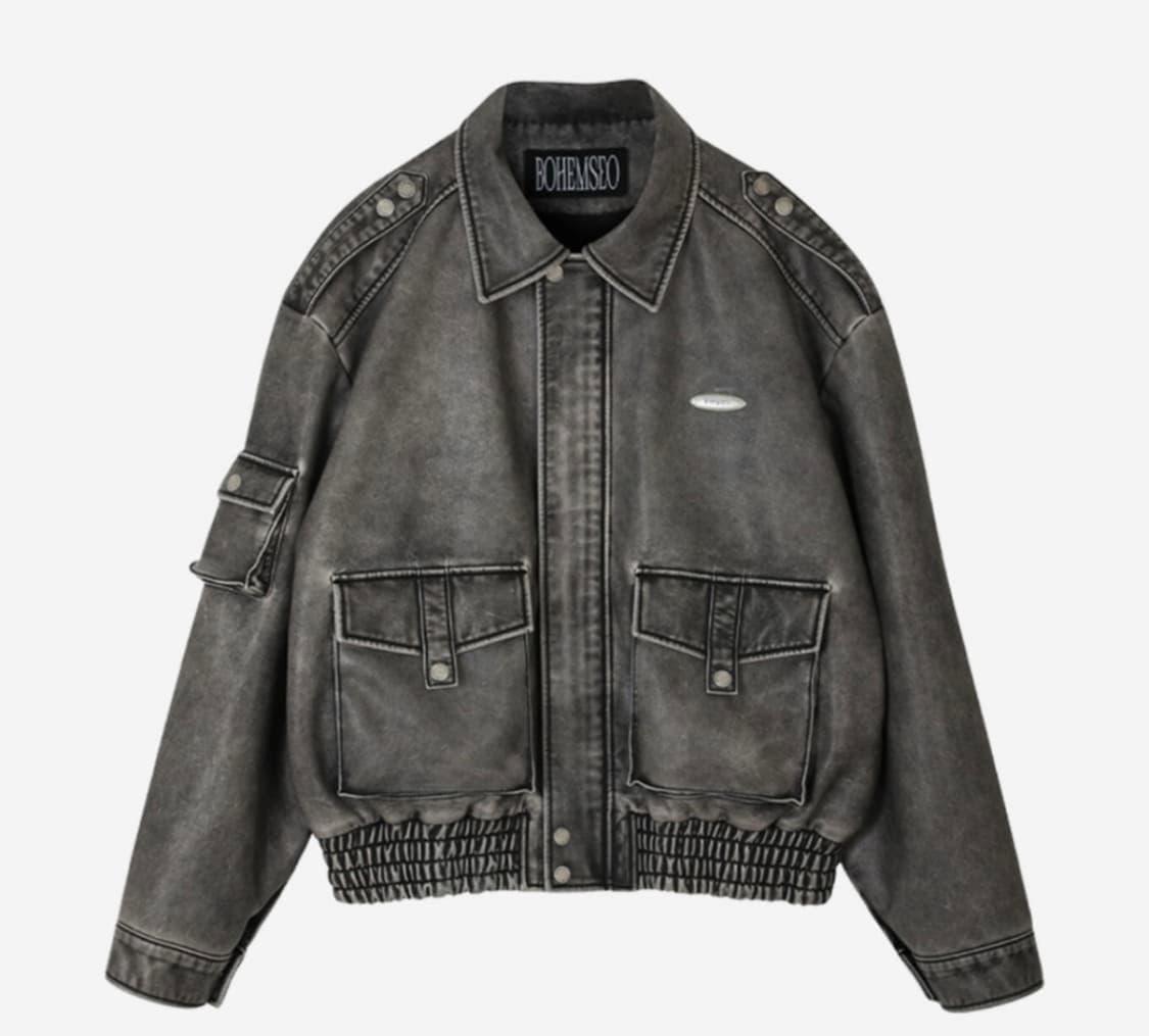 보헤미안서울 레더 봄버 점퍼 워시드 그레이 상품이미지1
