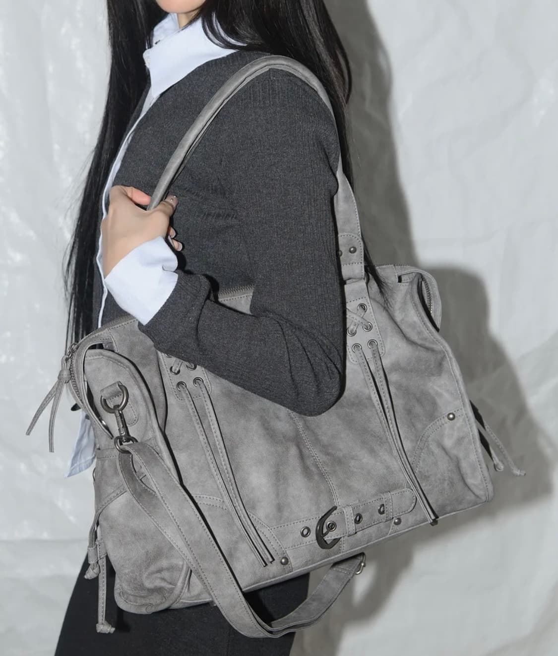 팬시클럽 벨티드 워싱 숄더백 그레이 상품이미지3