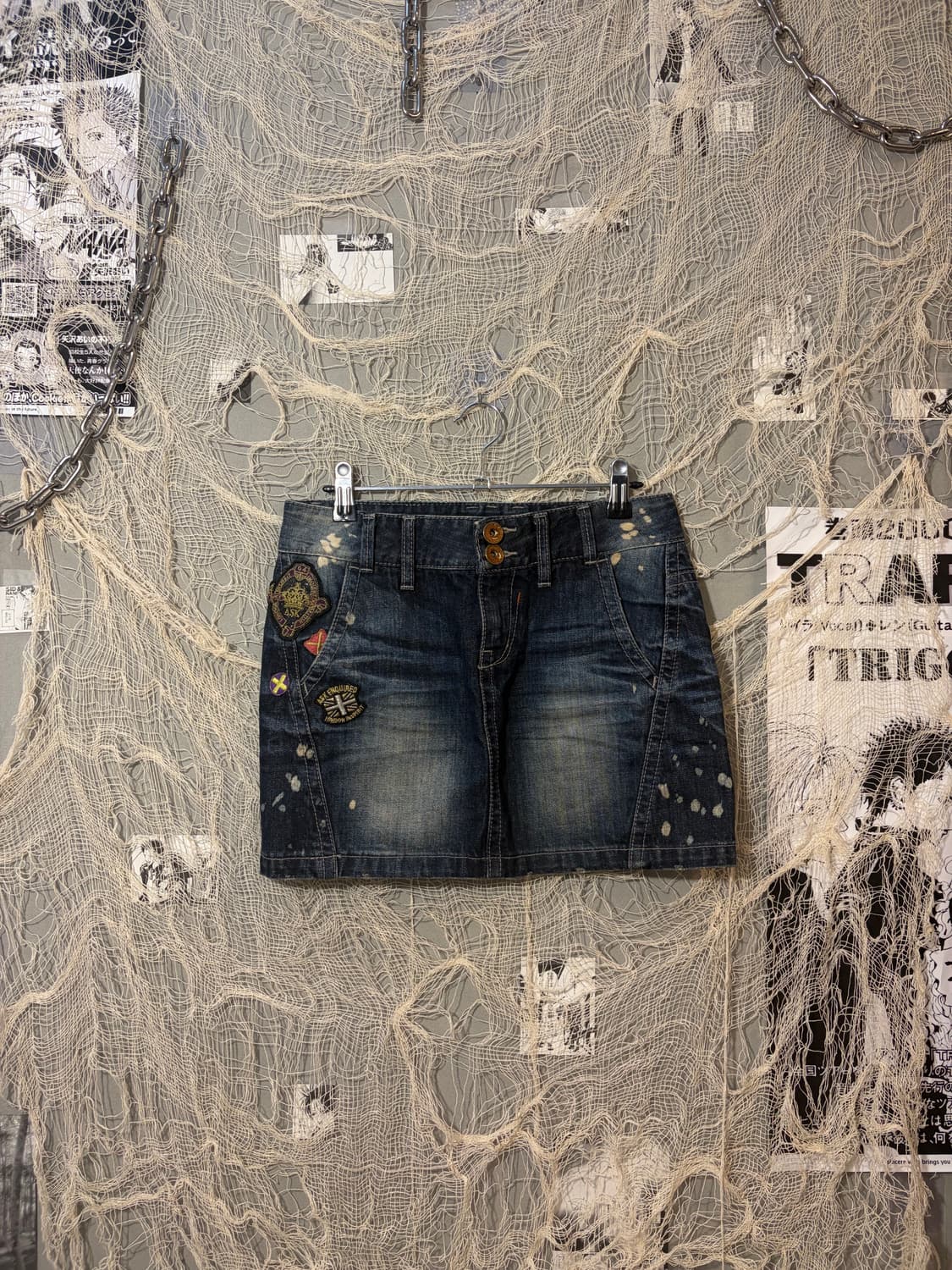 Y2K ASK patch cut-off washing Mini Skirt 상품이미지1